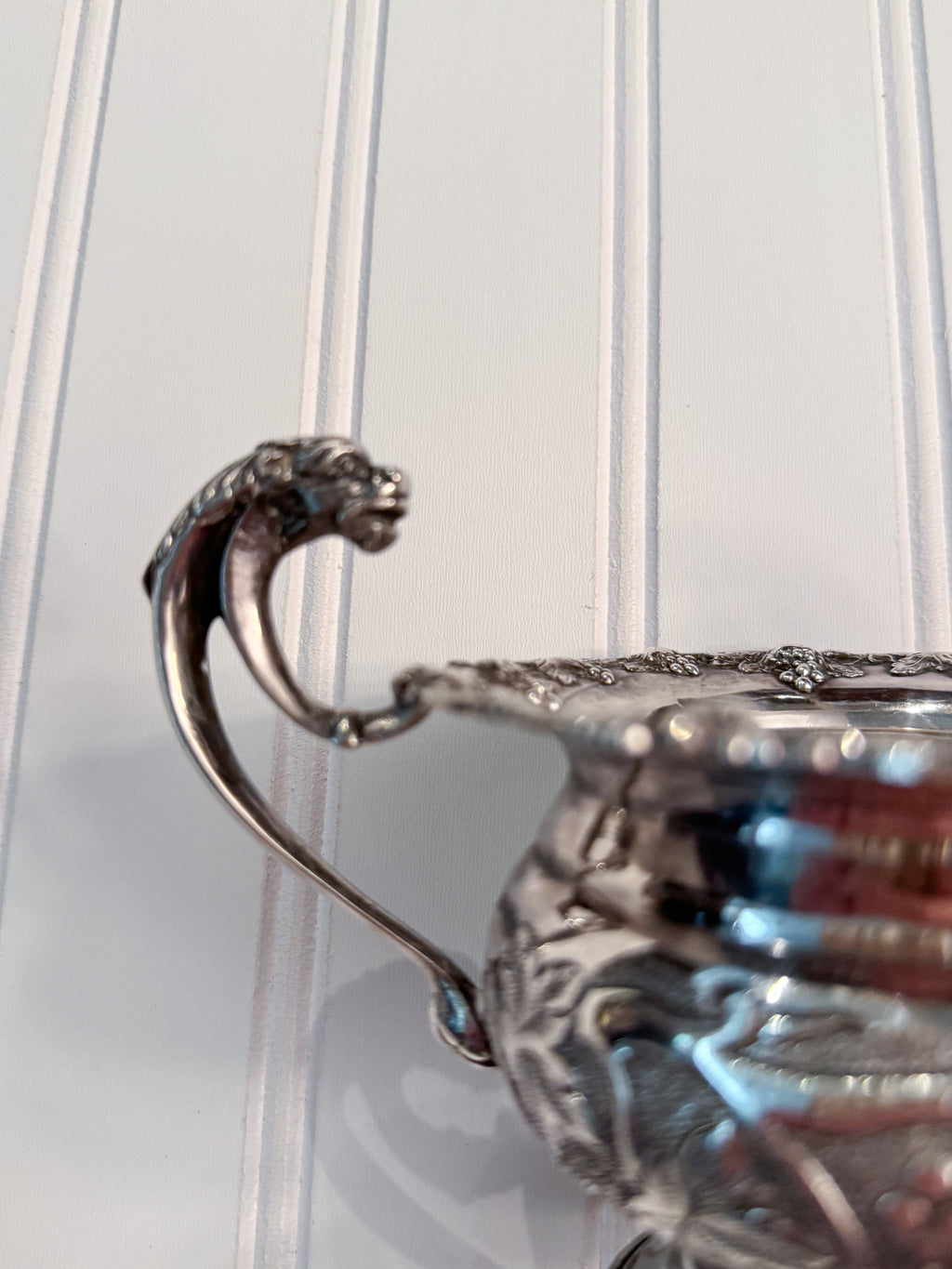 English Old Sheffield Reproduction Silverplate Creamer & Sugar Bowl with Dragon Handles