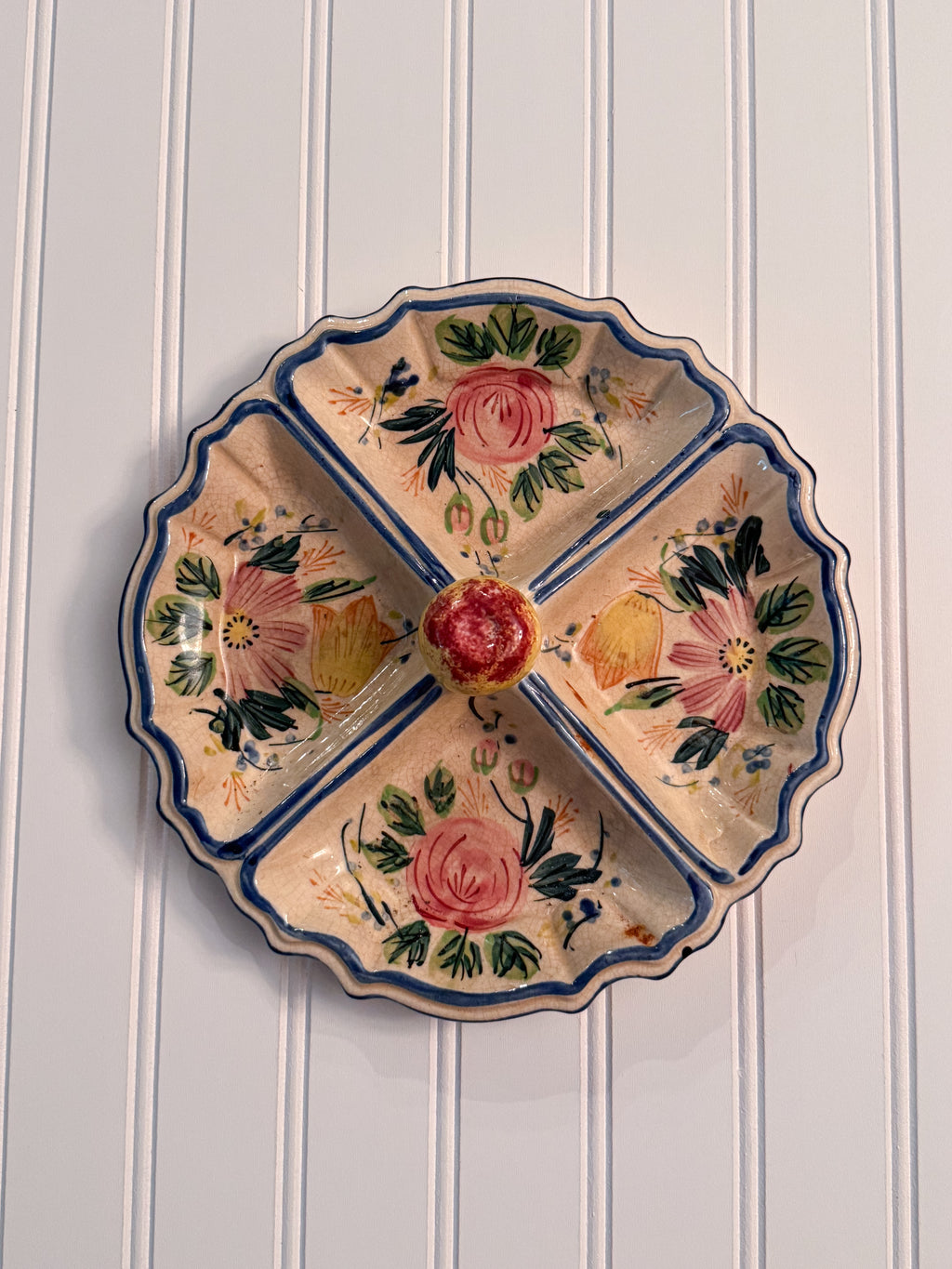 Vintage Japanese Hand-Painted Divided Serving Dish | Floral Ceramic Tidbit Tray | Made in Japan