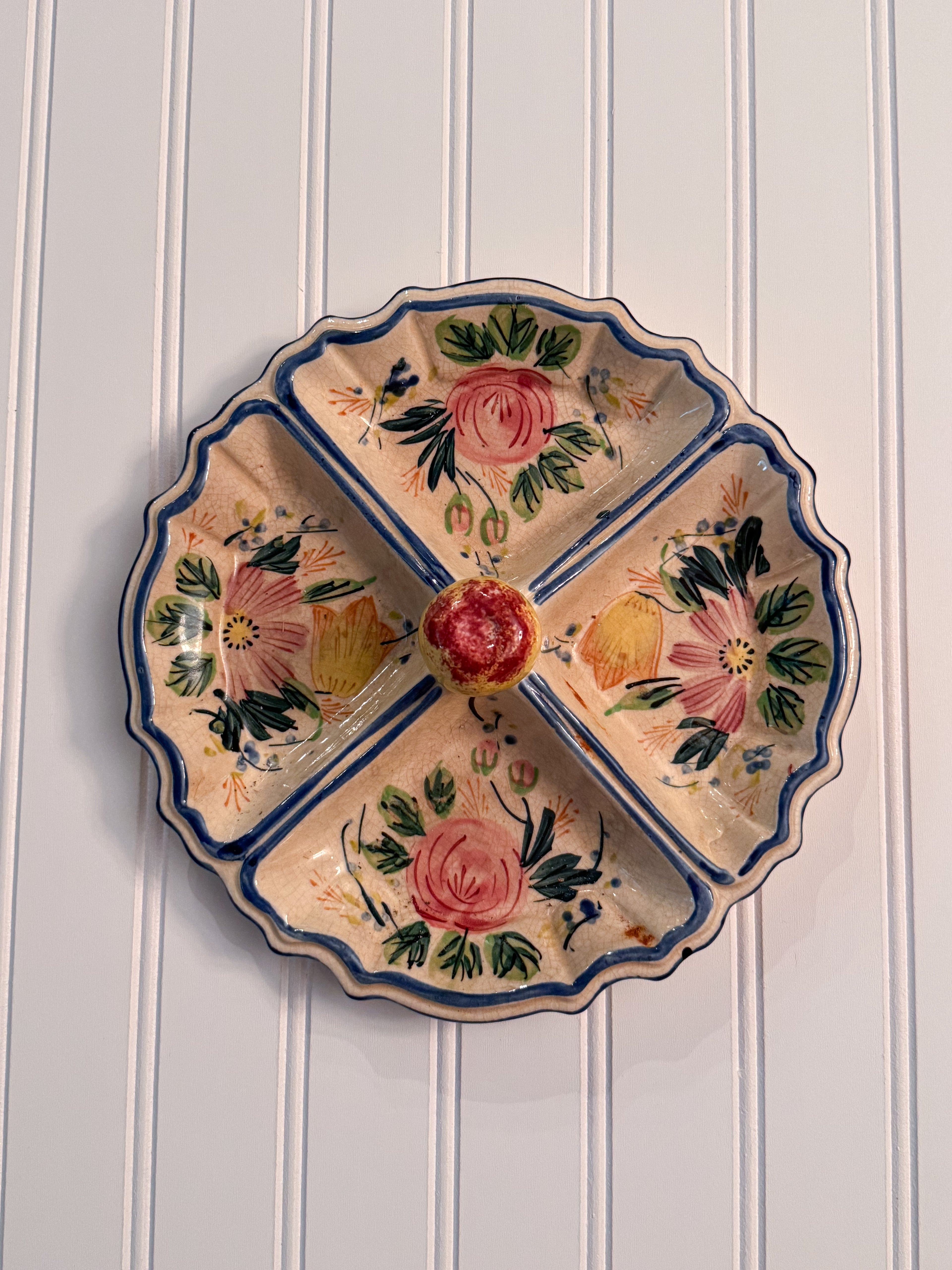 Vintage Japanese Hand-Painted Divided Serving Dish | Floral Ceramic Tidbit Tray | Made in Japan
