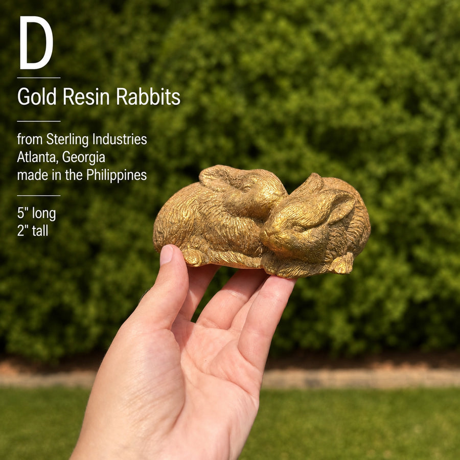 Vintage Gold Resin Rabbit Figurine Pair Sterling Industries Decor