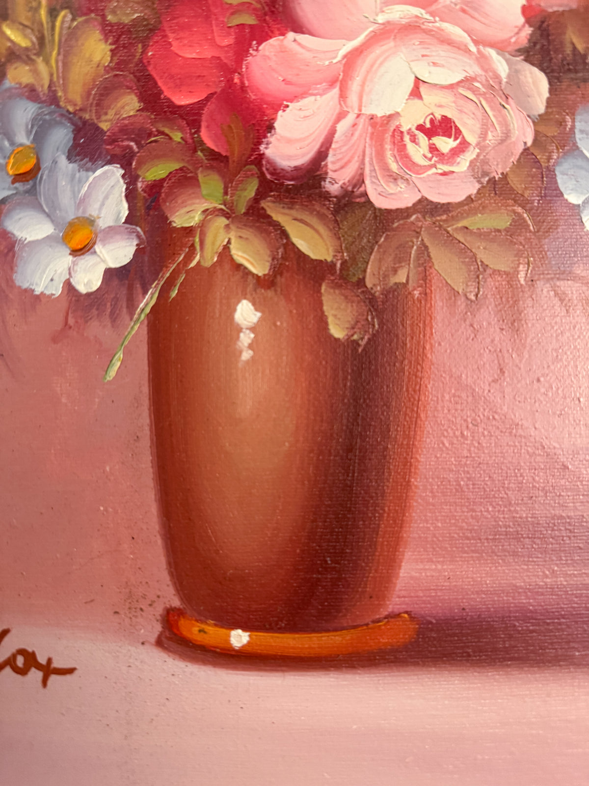 Signed Robert Cox Floral Oil Painting on Canvas | Vintage Gilt Wood Frame