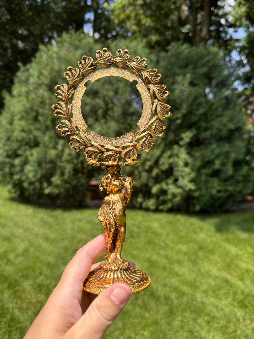 French Ormolu Clock Fragment Pediment on Stand | Decorative Salvage Object, 8.5”