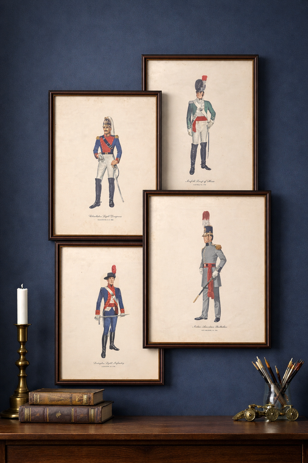 Set of 4 Framed Military Uniform Prints — Lexington, Norfolk, Charleston & New Orleans