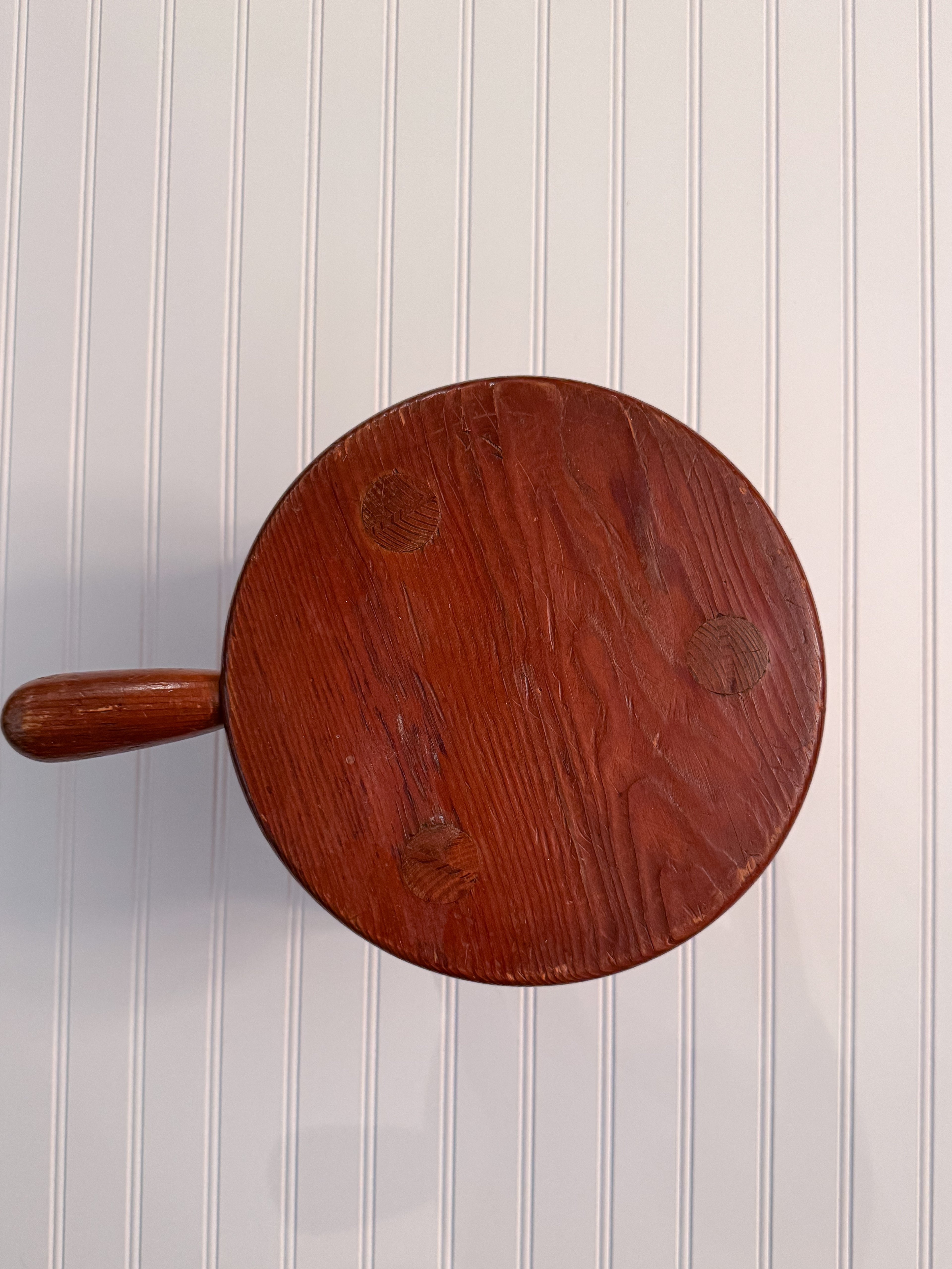 Vintage Wooden Milk Stool | Three-Legged Farmhouse Stool with Handle