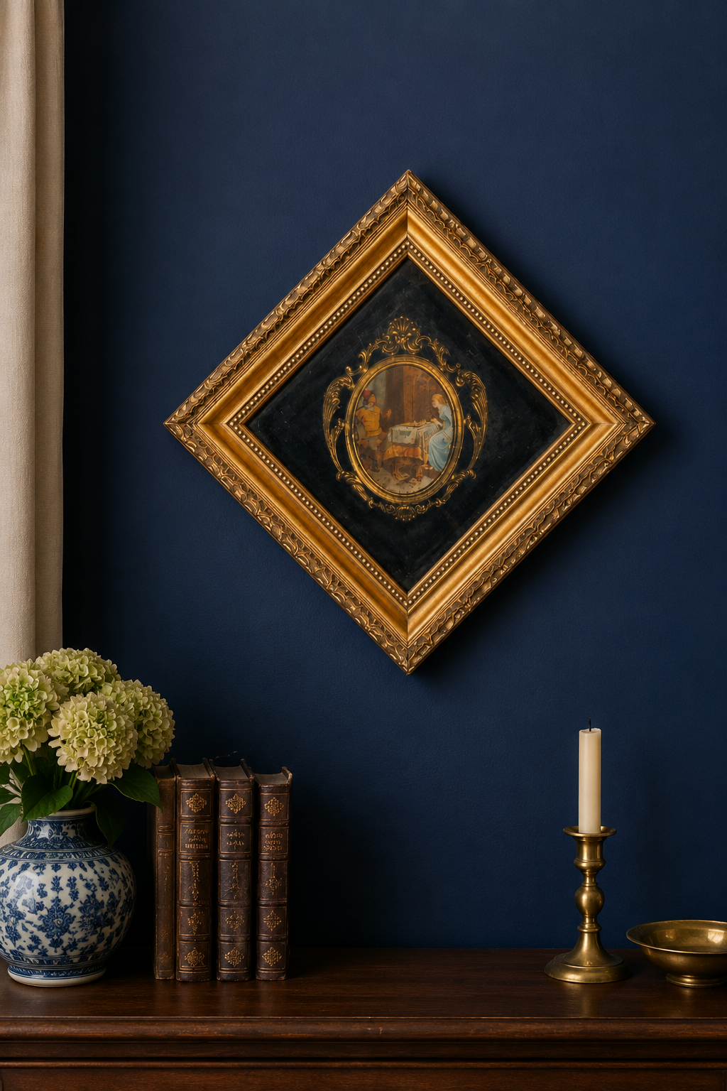 Vintage Framed Romantic Cameo Print in Ornate Gilt Shadow Box Frame | Victorian-Inspired Wall Art, 11.75”