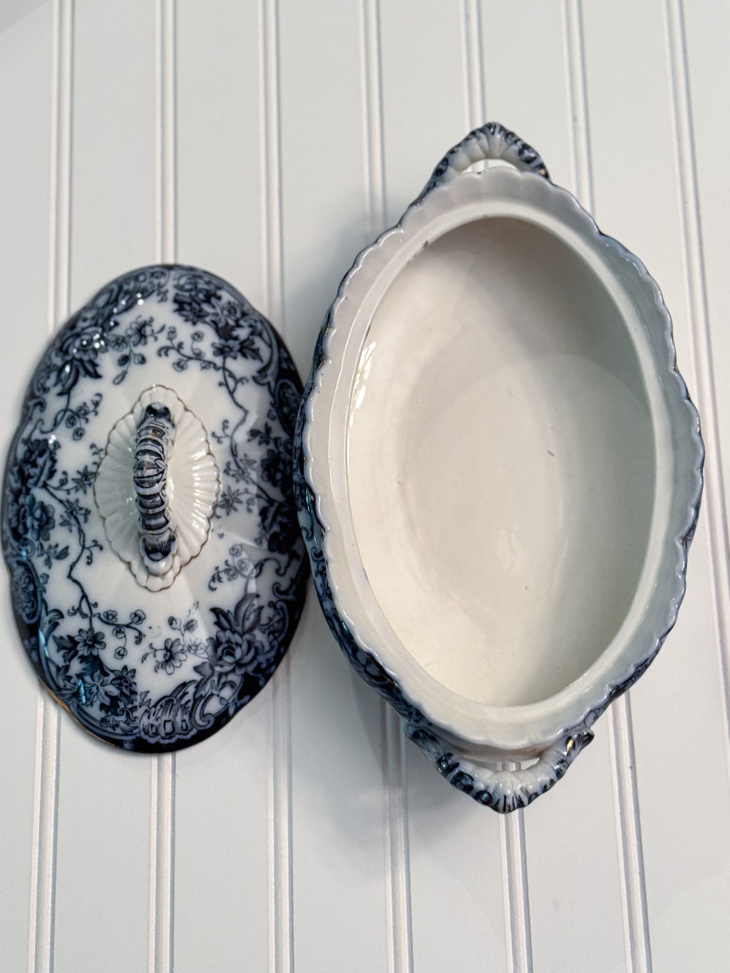 Antique Losol Ware Chatsworth Covered Tureen | Keeling & Co. English Blue Transferware
