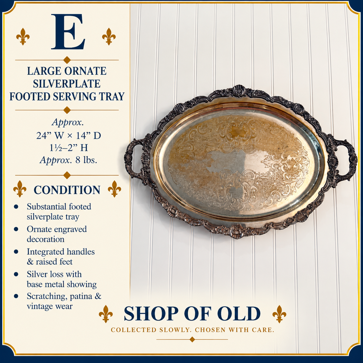 Large Ornate Silverplate Footed Serving Tray & Riser | Victorian-Edwardian Style