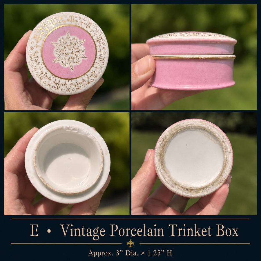 Vintage Porcelain Trinket Box | Pink & Gilt Vanity Dish | Decorative Keepsake Box