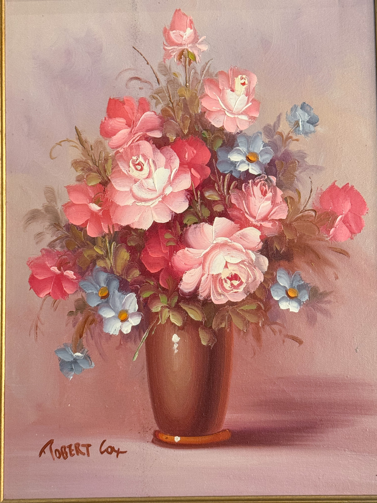 Signed Robert Cox Floral Oil Painting on Canvas | Vintage Gilt Wood Frame