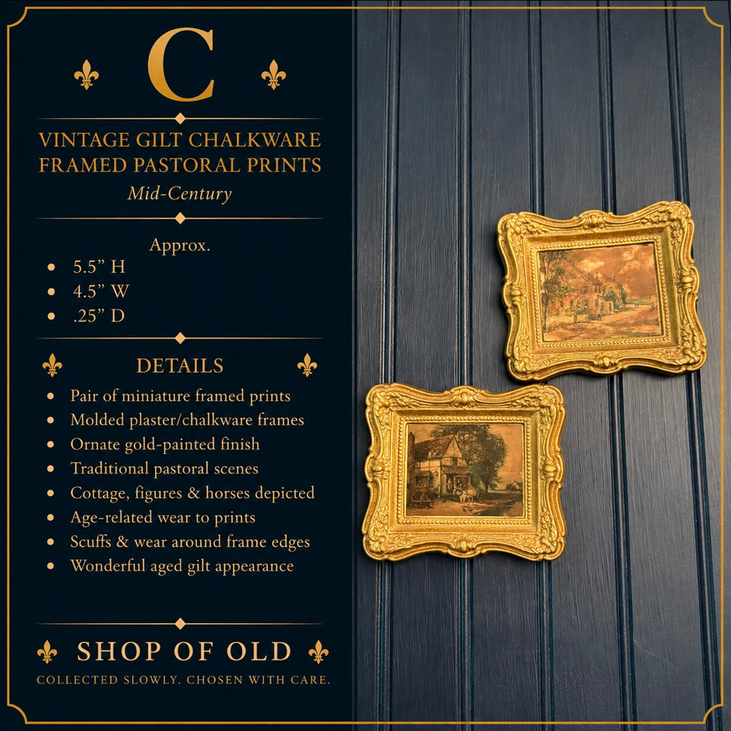 Vintage Gilt Chalkware Framed Pastoral Prints | Mid-Century
