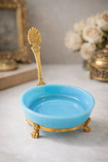 French Blue Opaline Glass Dish with Gilt Stand & Handle, Estate Sourced