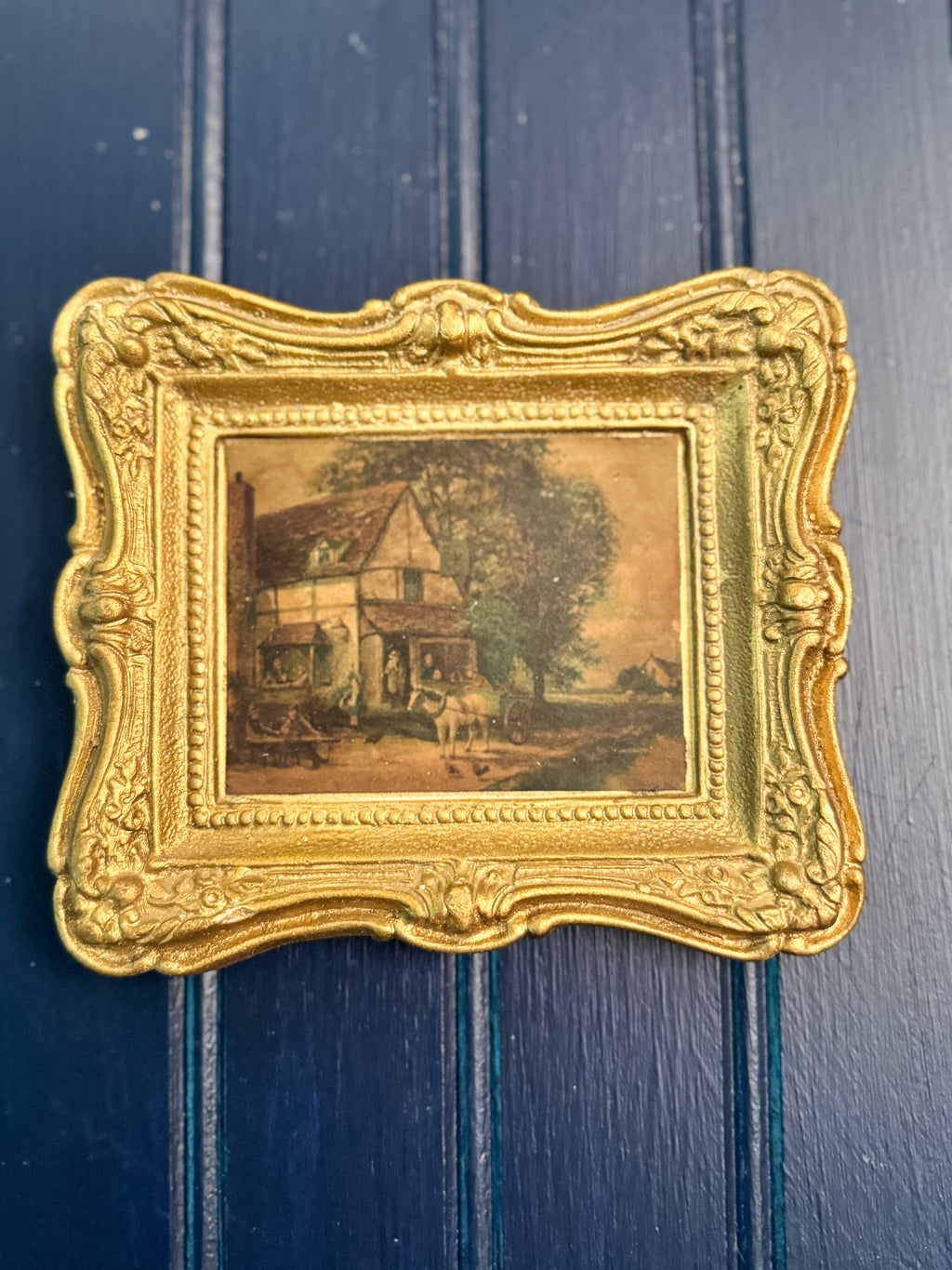 Vintage Gilt Chalkware Framed Pastoral Prints | Mid-Century
