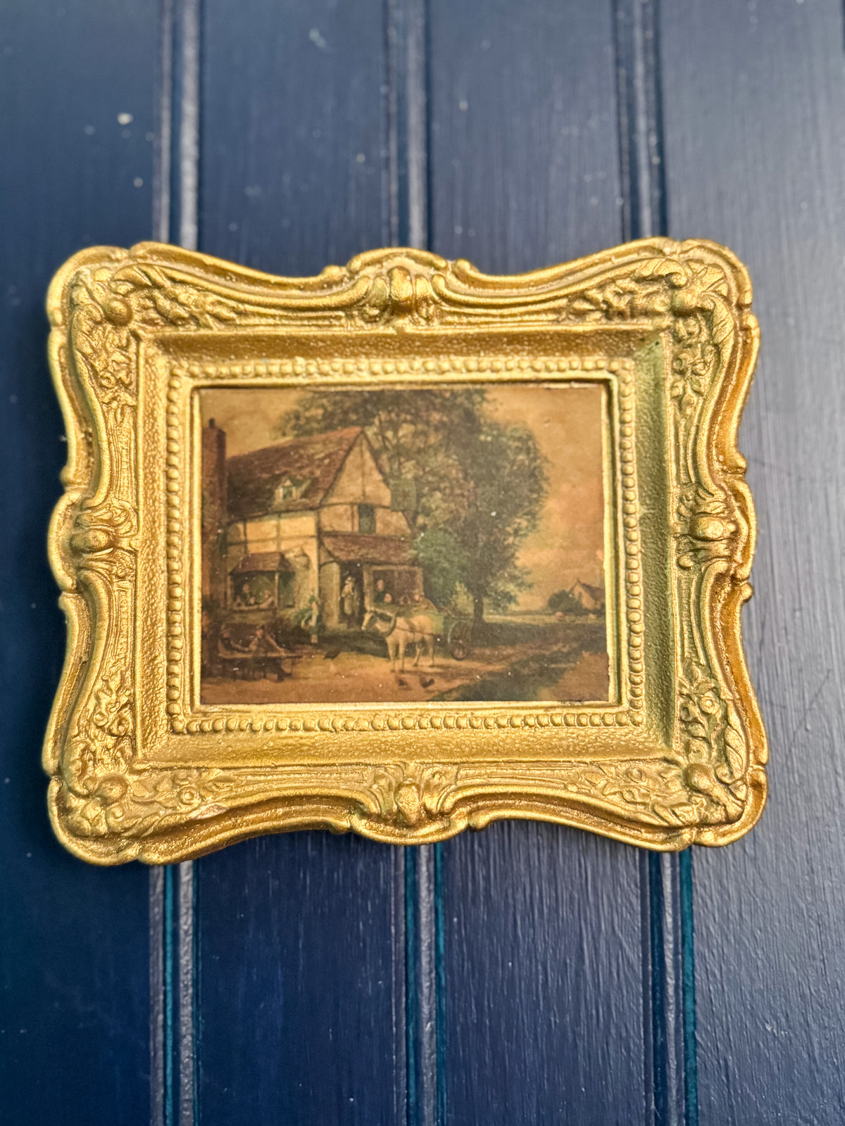 Vintage Gilt Chalkware Framed Pastoral Prints | Mid-Century