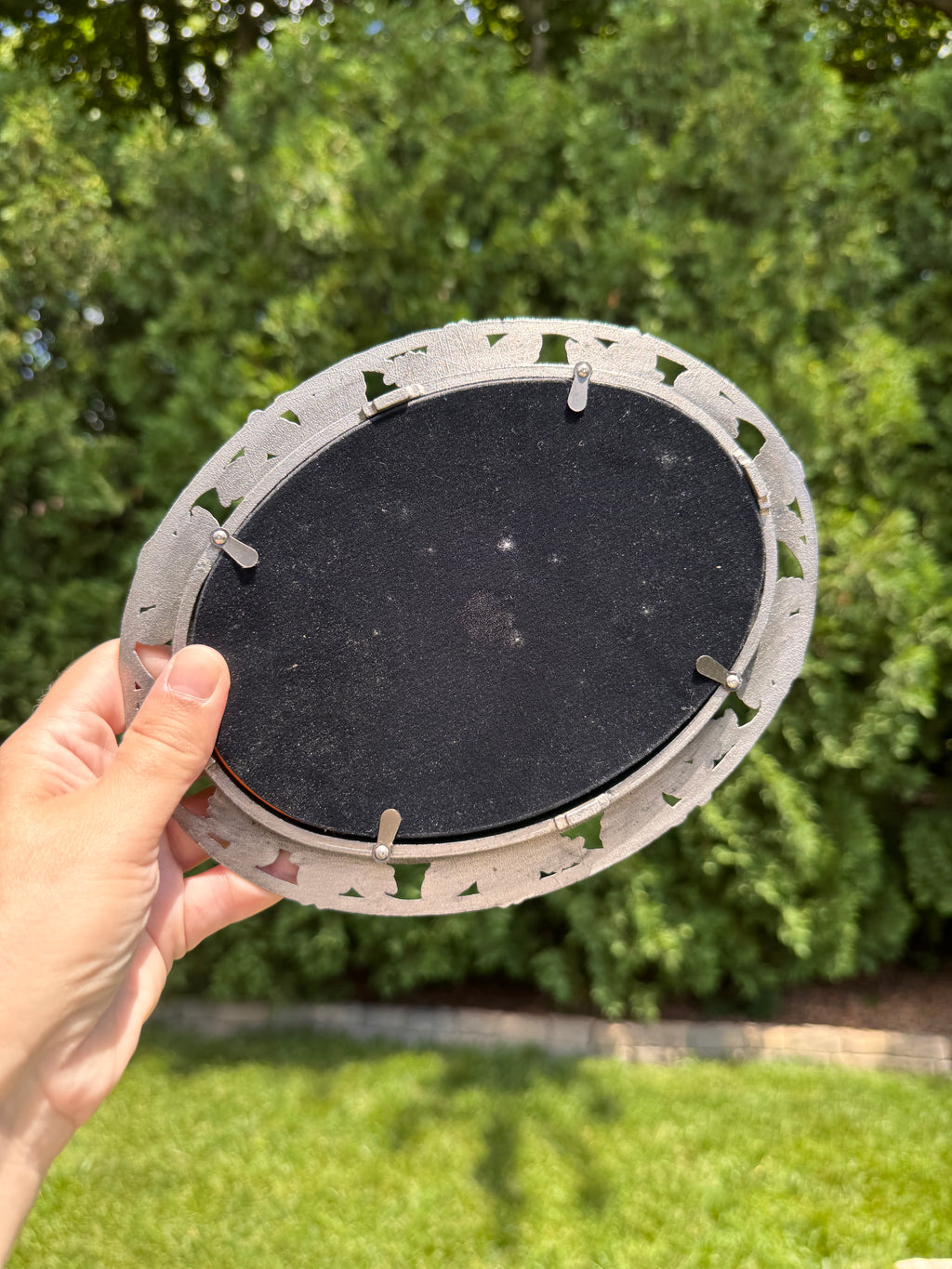 Vintage Oval Silver Vanity Tray | Mid-Century Rose Border Mirror Tray