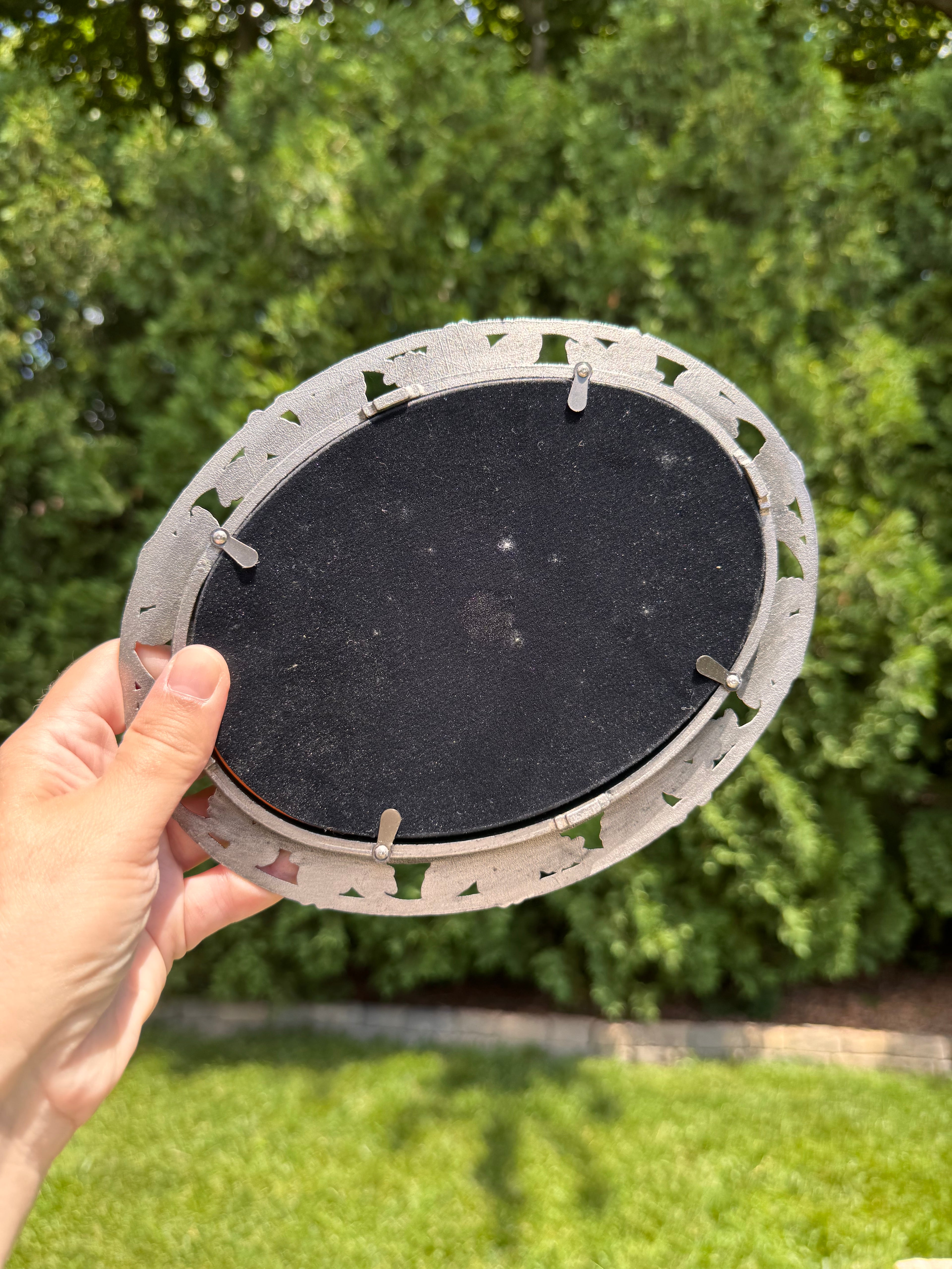 Vintage Oval Silver Vanity Tray | Mid-Century Rose Border Mirror Tray