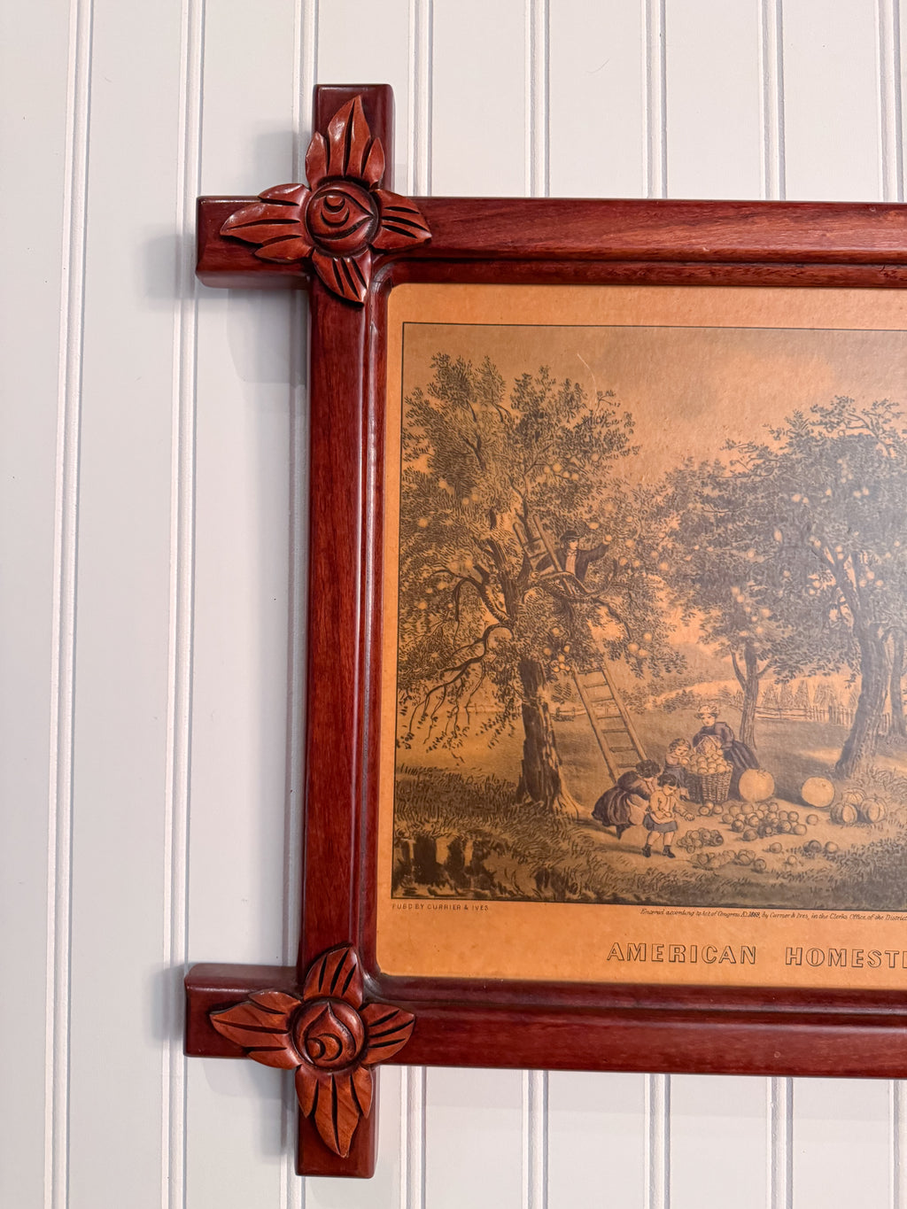Currier & Ives “American Homestead Autumn” Print in Antique Eastlake Frame | Americana Wall Art