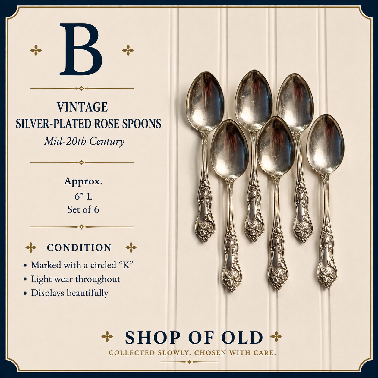 Vintage Silver-Plated Rose Spoons | Set of 6 | Mid-20th Century