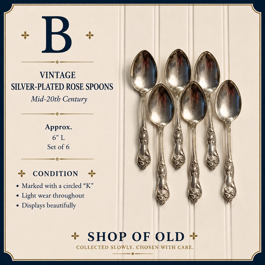 Vintage Silver-Plated Rose Spoons | Set of 6 | Mid-20th Century