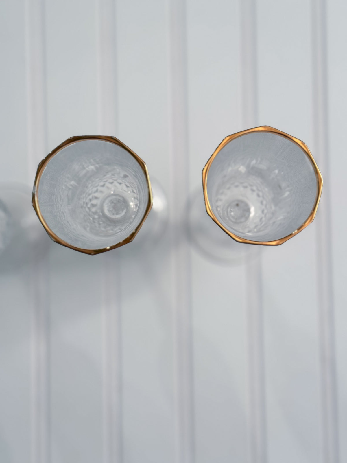 Vintage Gold-Rimmed Crystal Champagne Flutes, Set of 4 | Cut Crystal Stemware