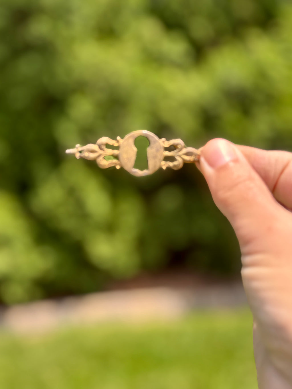 Antique French Brass Keyhole Escutcheon Fragment | Decorative Salvage Accent, 2.5”