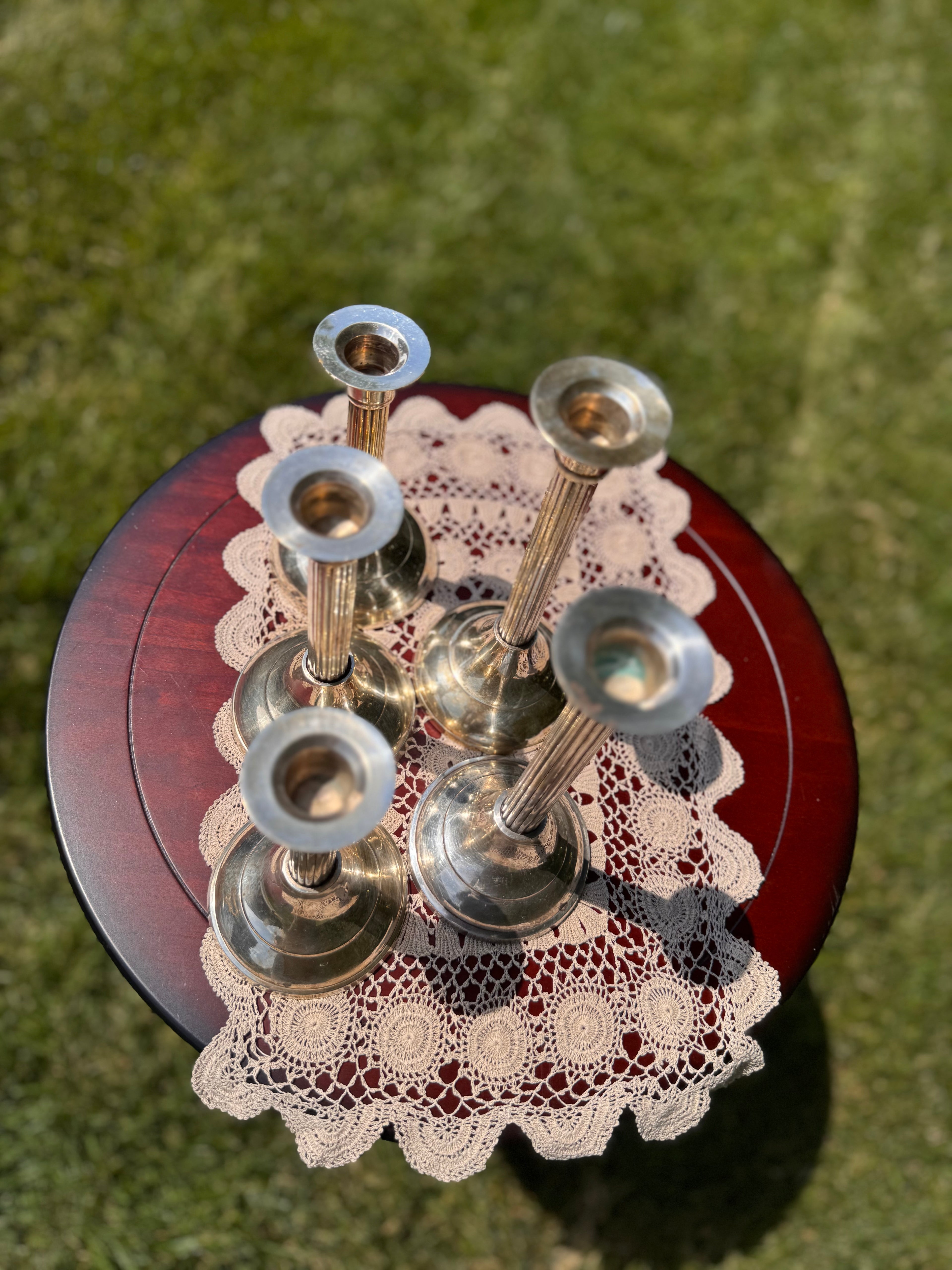 Set of Five International Silver Company Silver Plated Candlesticks
