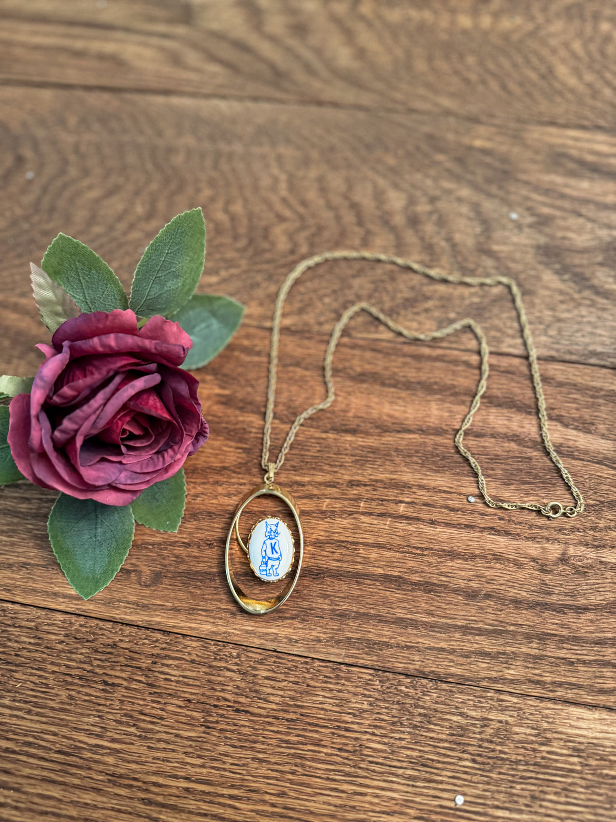 Vintage Kentucky Wildcats Mascot Gold-Tone Pendant Necklace | Handmade 1970s–1980s