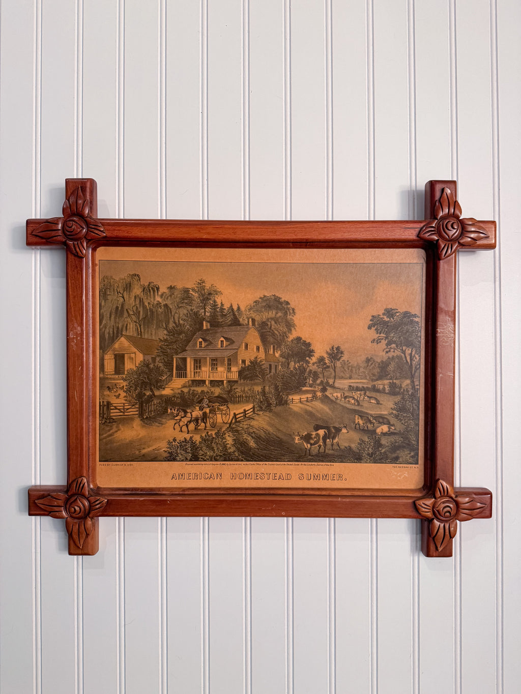 Currier & Ives “American Homestead Summer” Print in Antique Eastlake Frame | Americana Wall Art