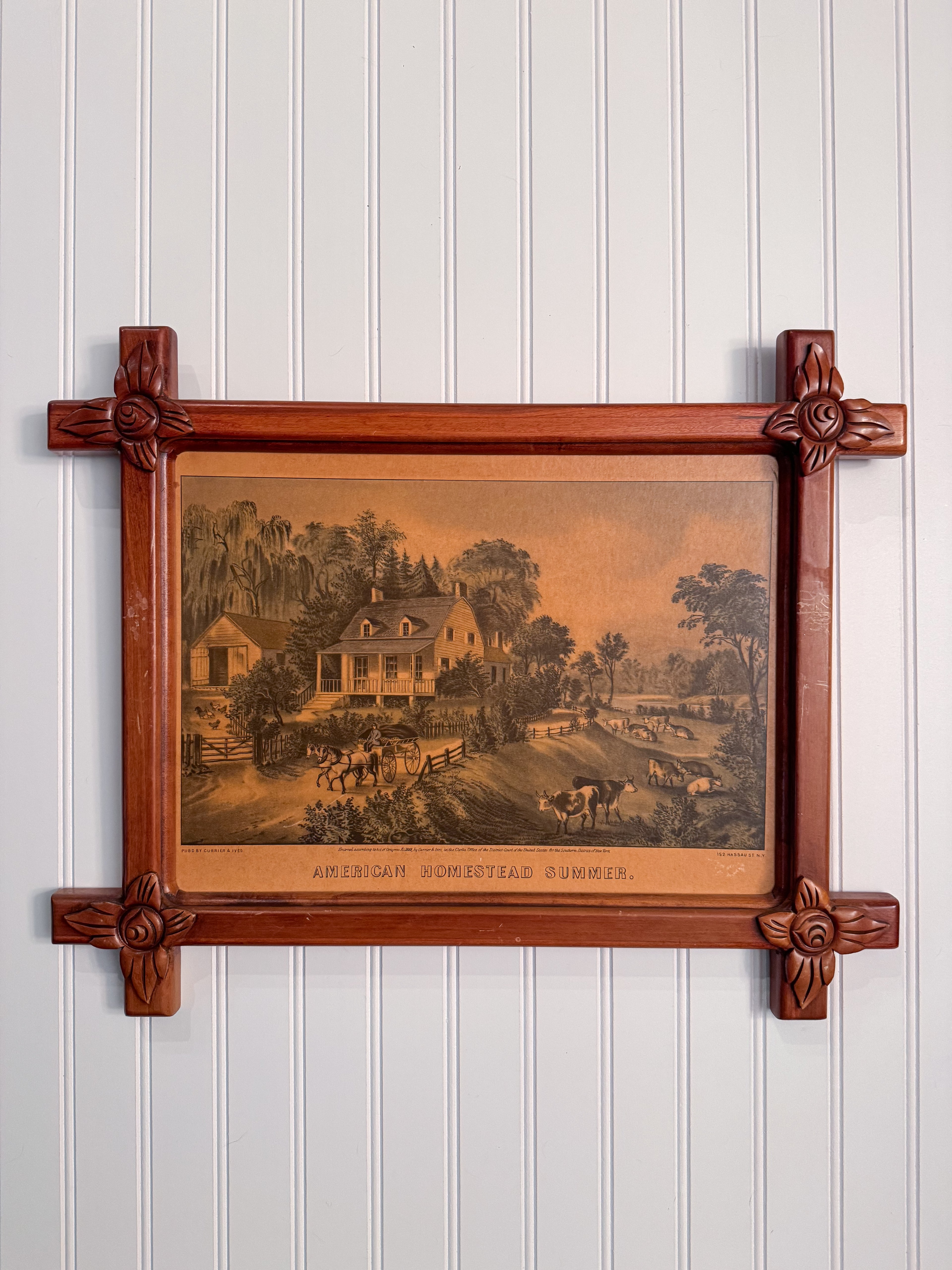 Currier & Ives “American Homestead Summer” Print in Antique Eastlake Frame | Americana Wall Art