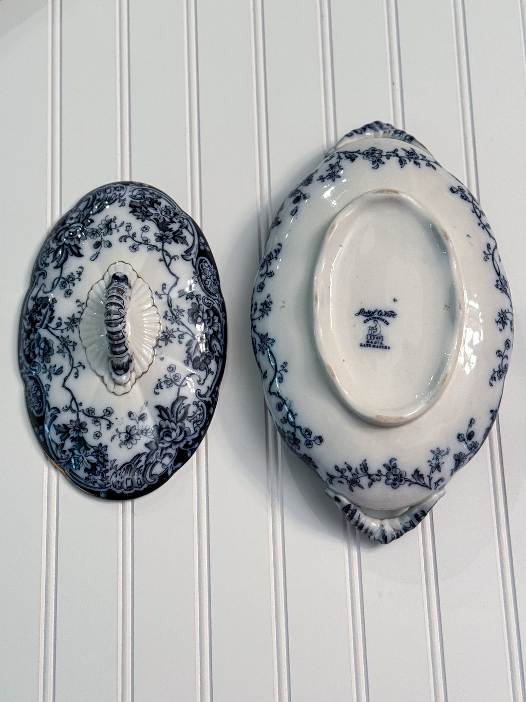Antique Losol Ware Chatsworth Covered Tureen | Keeling & Co. English Blue Transferware