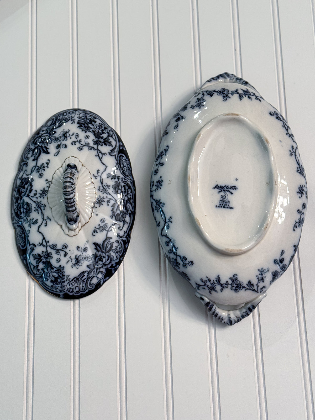 Antique Losol Ware Chatsworth Covered Tureen | Keeling & Co. English Blue Transferware