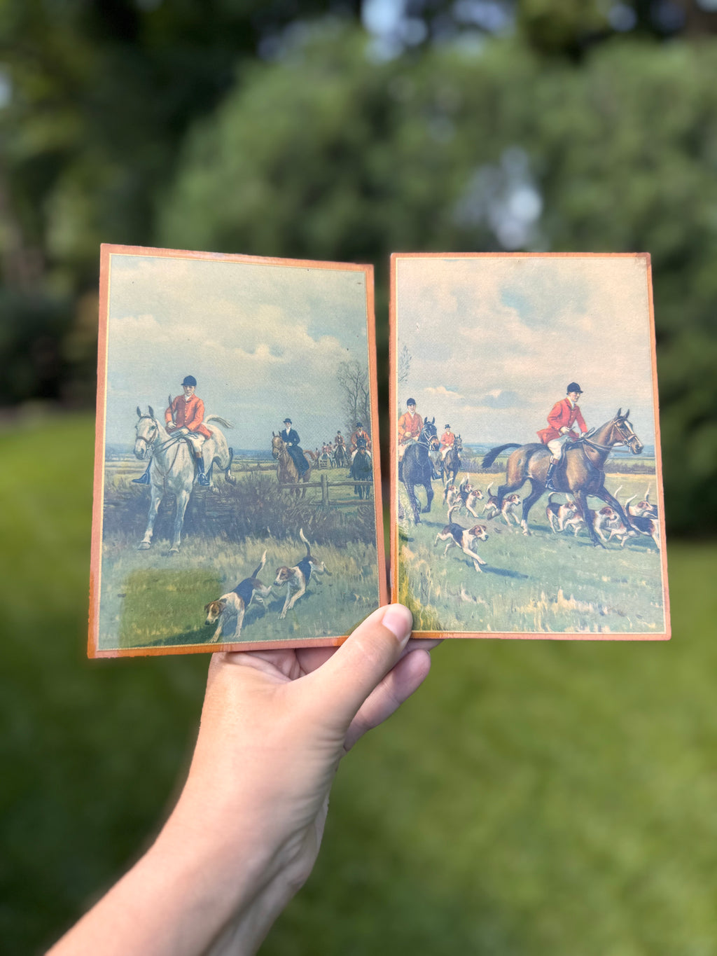 Vintage John Sanderson Wells Fox Hunting Plaques | “Over Field and Fence” & “A Merry Chase” | English Sporting Wall Art | Set of 2