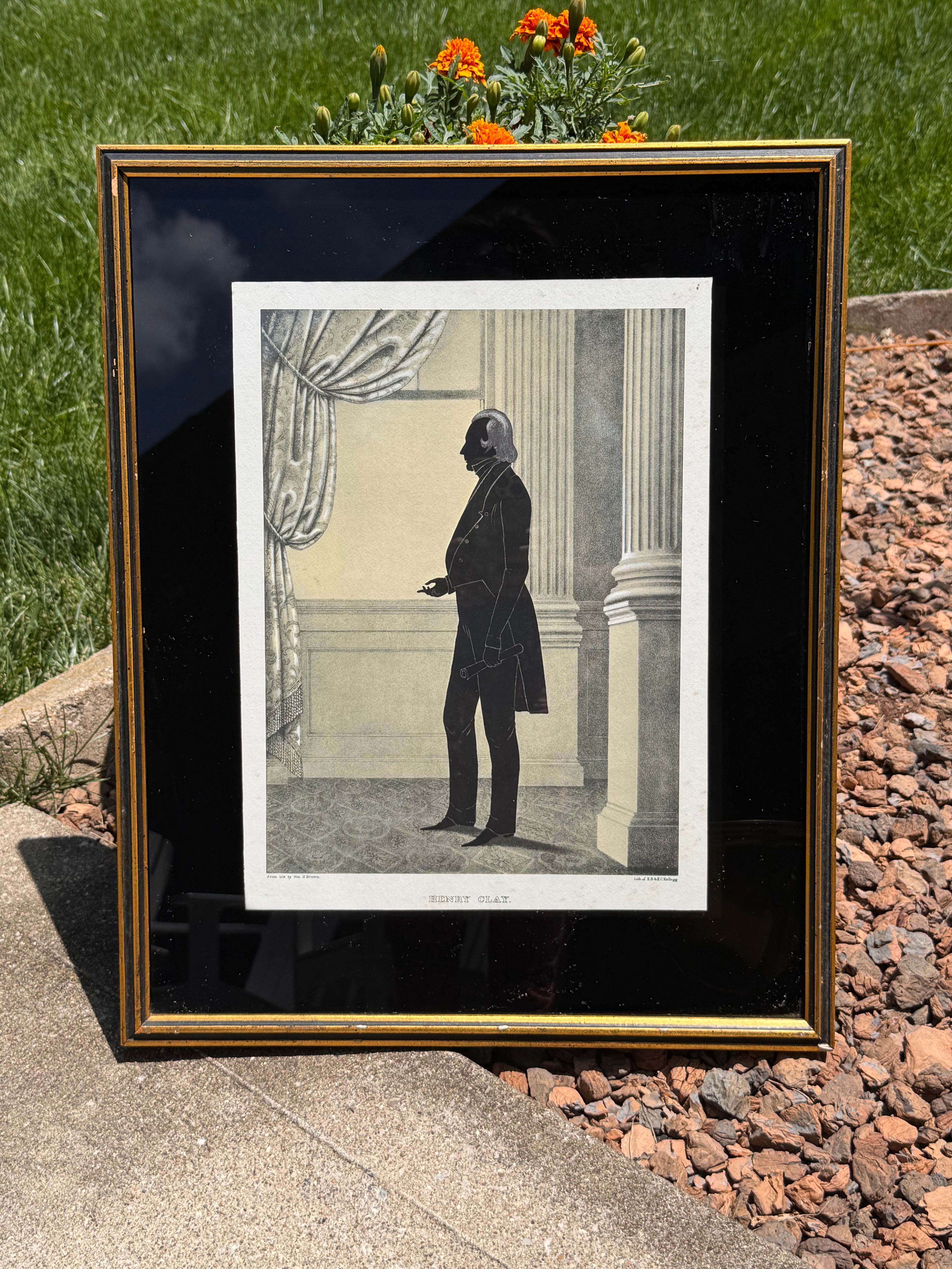 Vintage Henry Clay Silhouette Print in Black Glass Frame | Kentucky Historical Wall Art | Estate Find