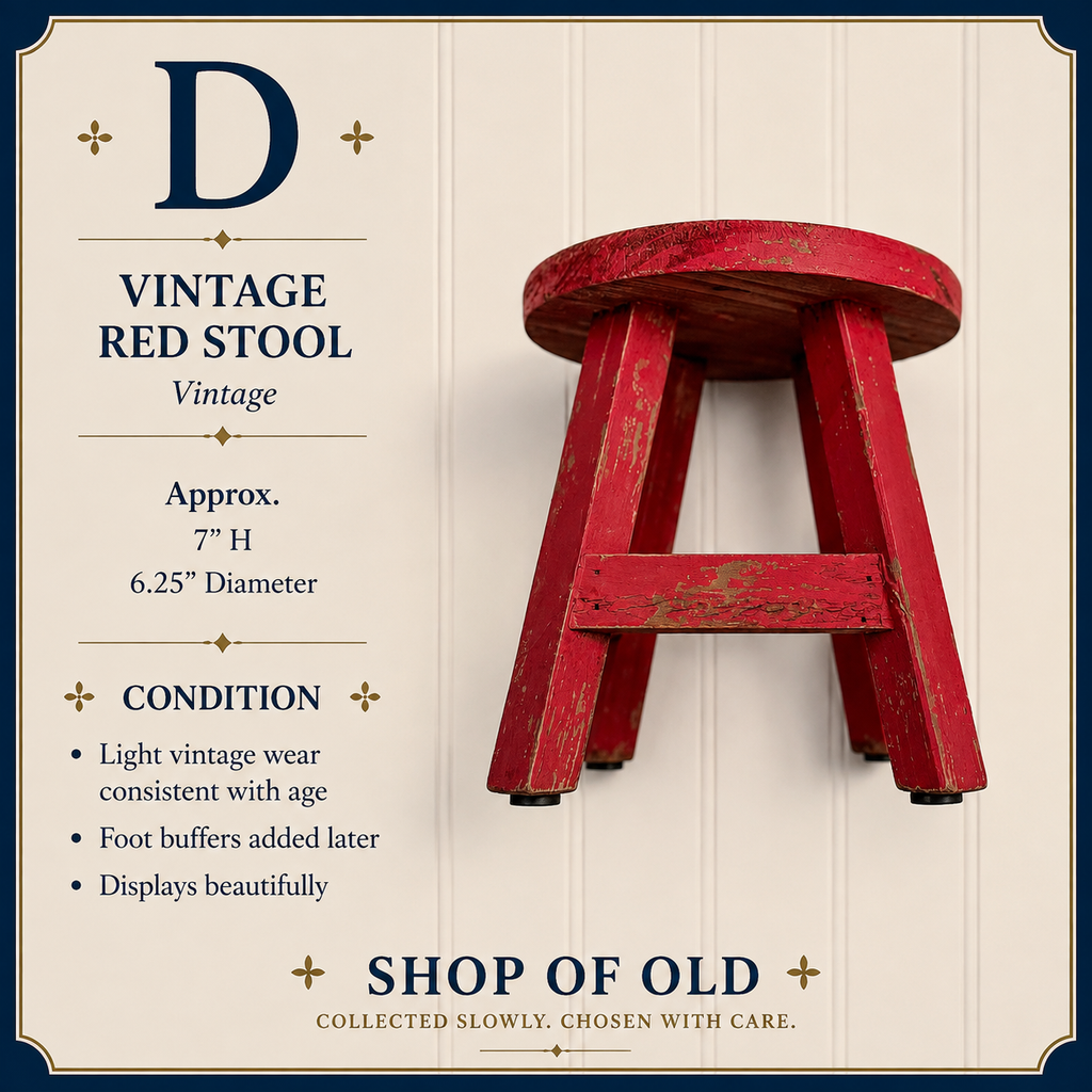 Vintage Red Wooden Stool | Rustic Display Stool