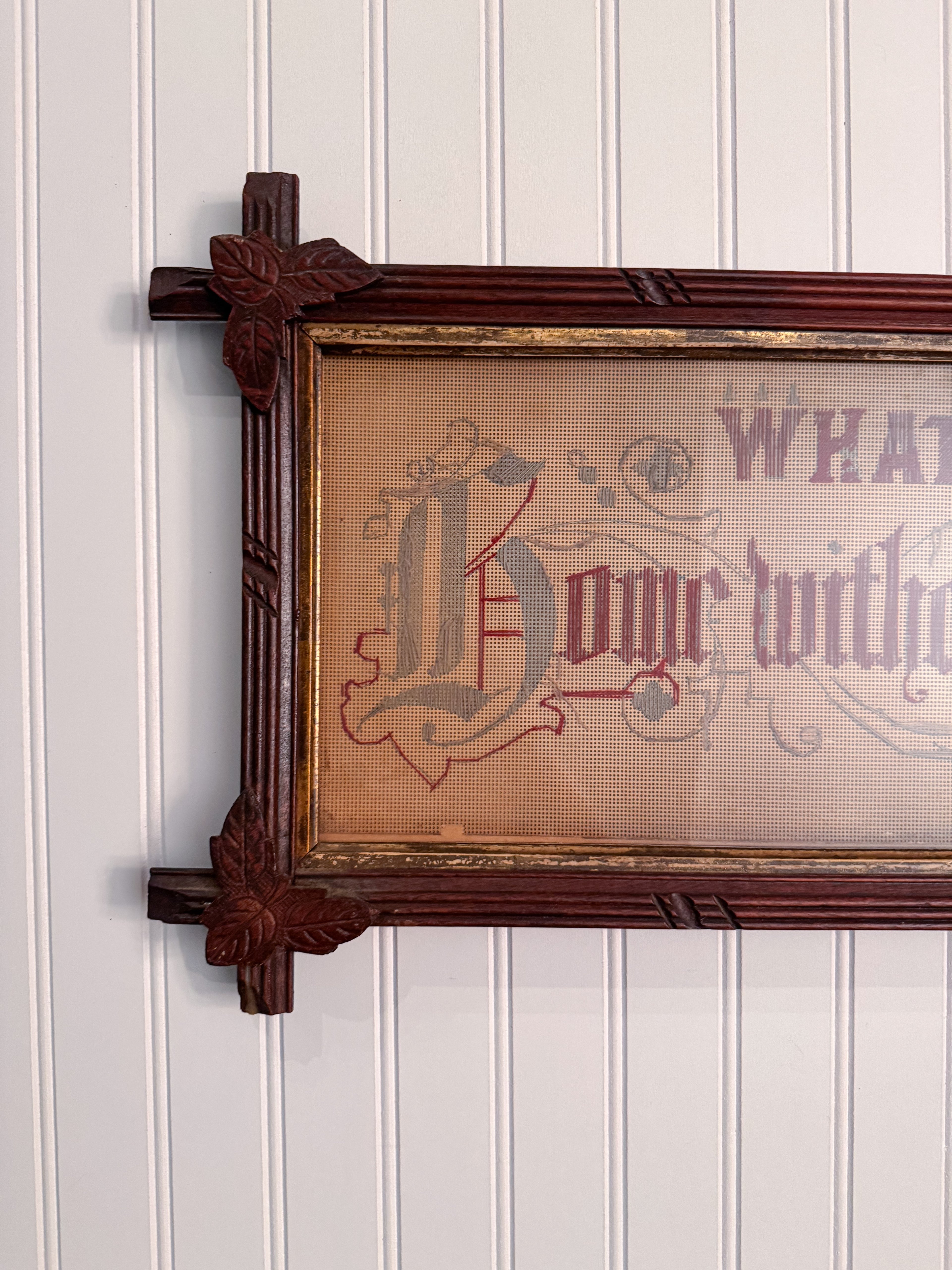 Antique Victorian Motto Sampler “What Is Home Without a Mother” | Eastlake Framed Needlework