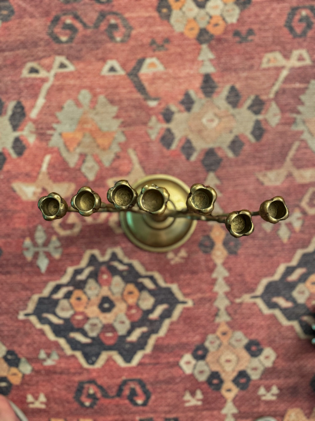 Vintage Solid Brass 7-Branch Tulip Menorah | Adjustable Swivel-Arm Design