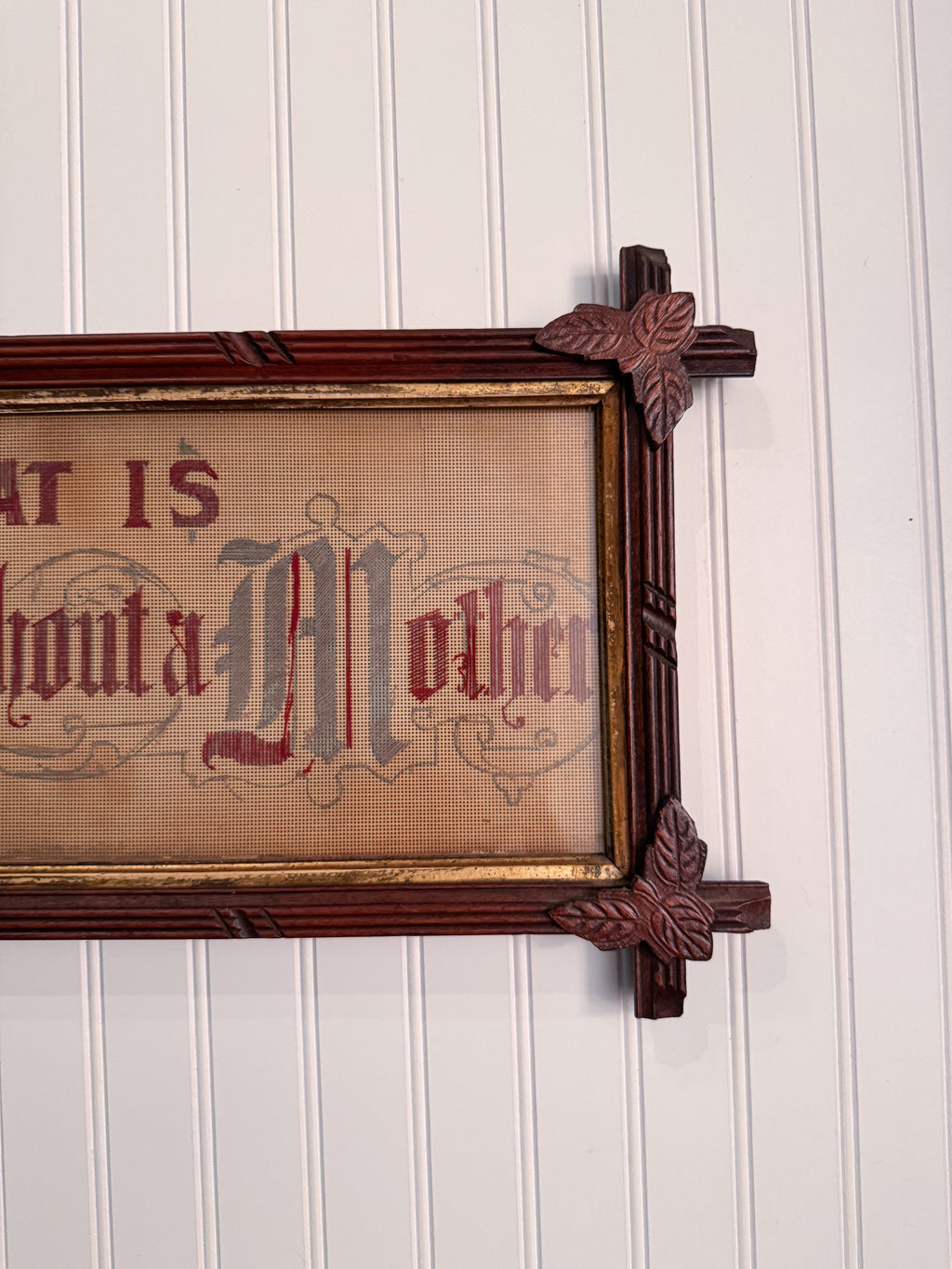 Antique Victorian Motto Sampler “What Is Home Without a Mother” | Eastlake Framed Needlework