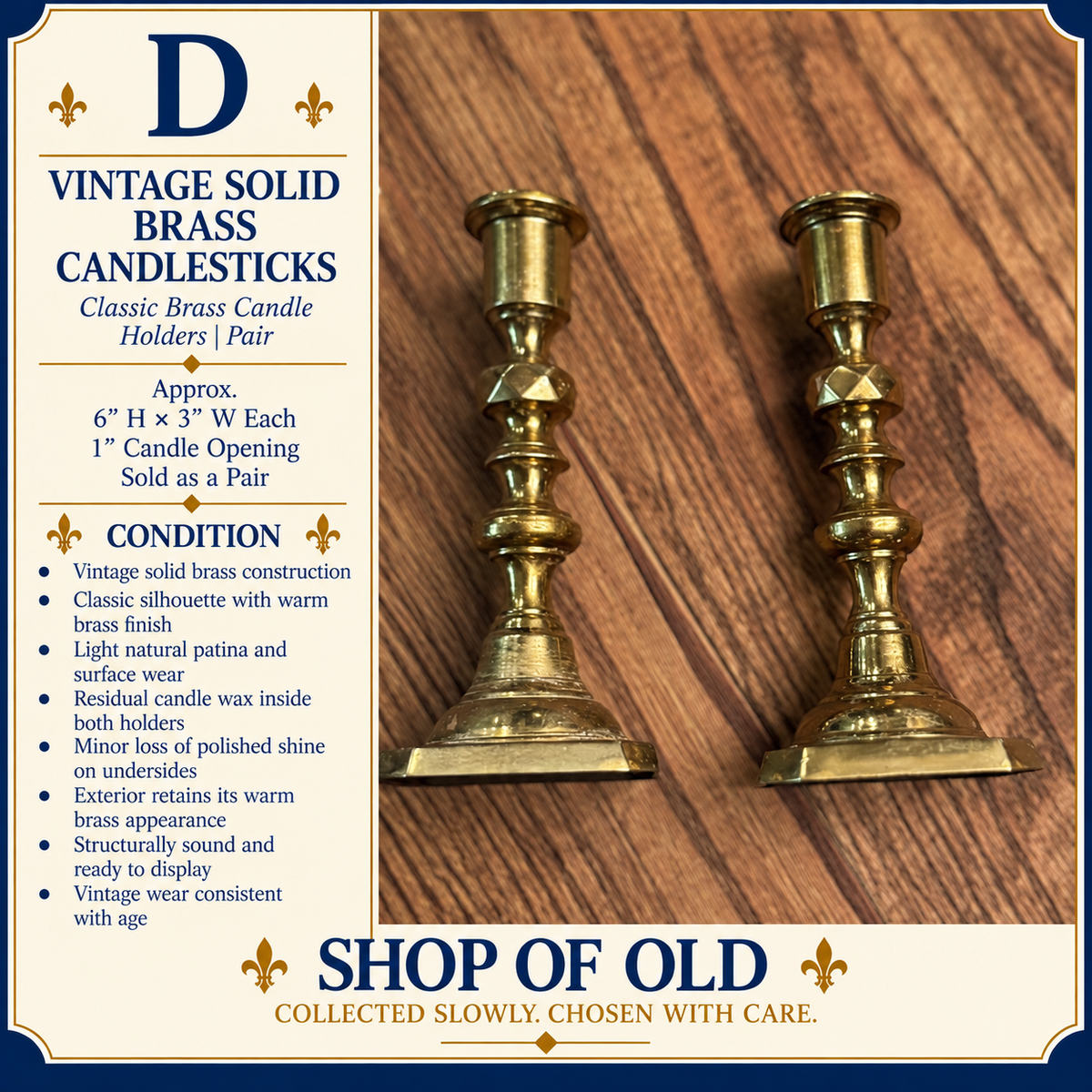 Vintage Solid Brass Candlestick Holders (Pair) | Classic Brass Candle Holders