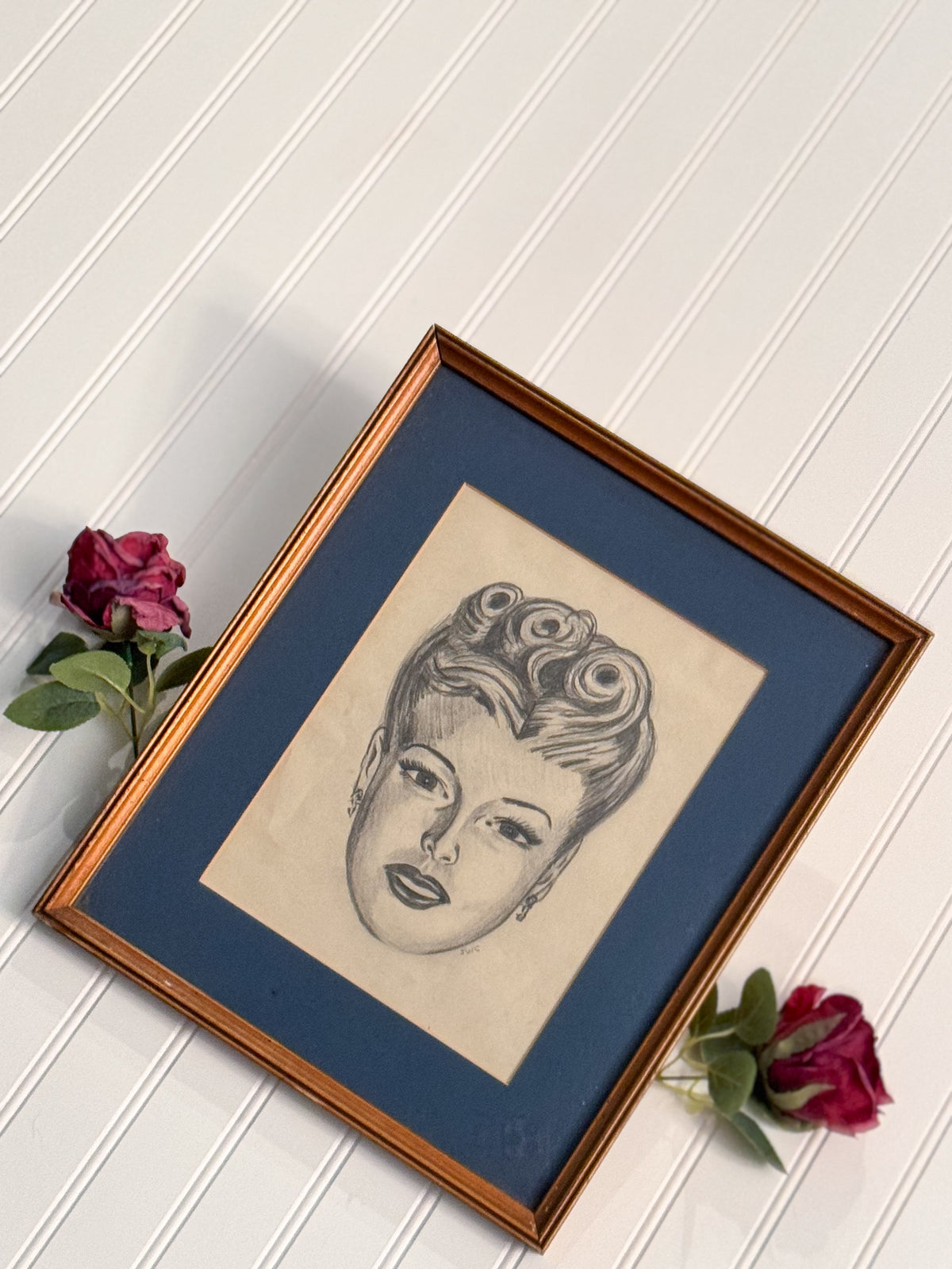 Vintage Portrait Sketch Attributed to Jo Coulter, Signed JWC | Nashville Country Music History