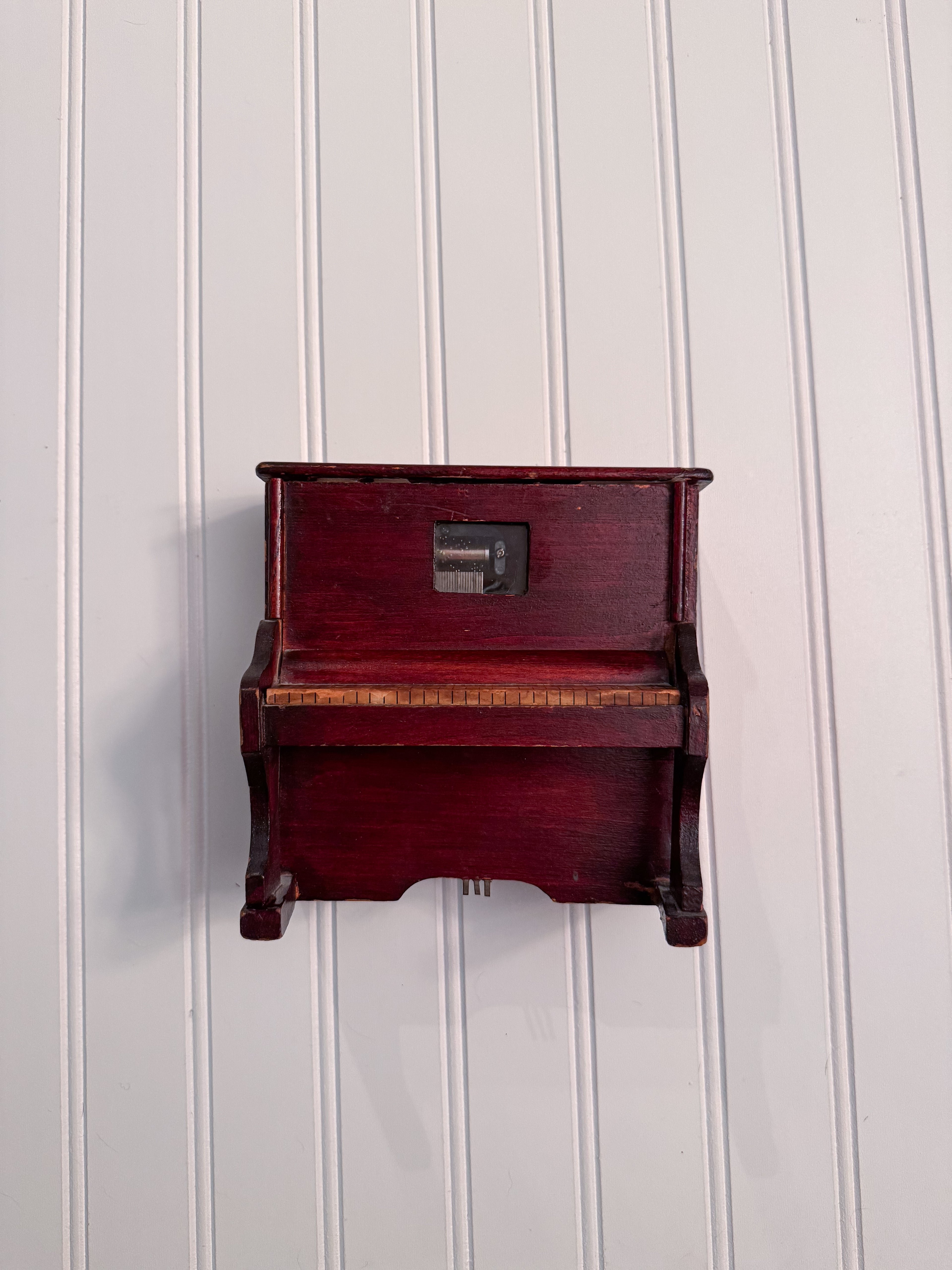 Vintage Wooden Musical Piano Box | Working Music Box | Mid-20th Century
