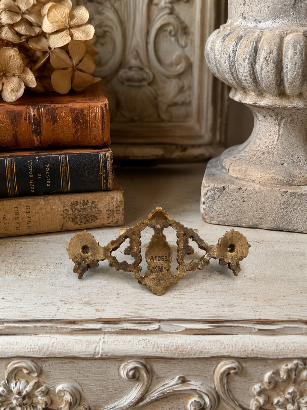 French Ormolu Furniture Mount Fragment | Decorative Hardware Rosette Accent