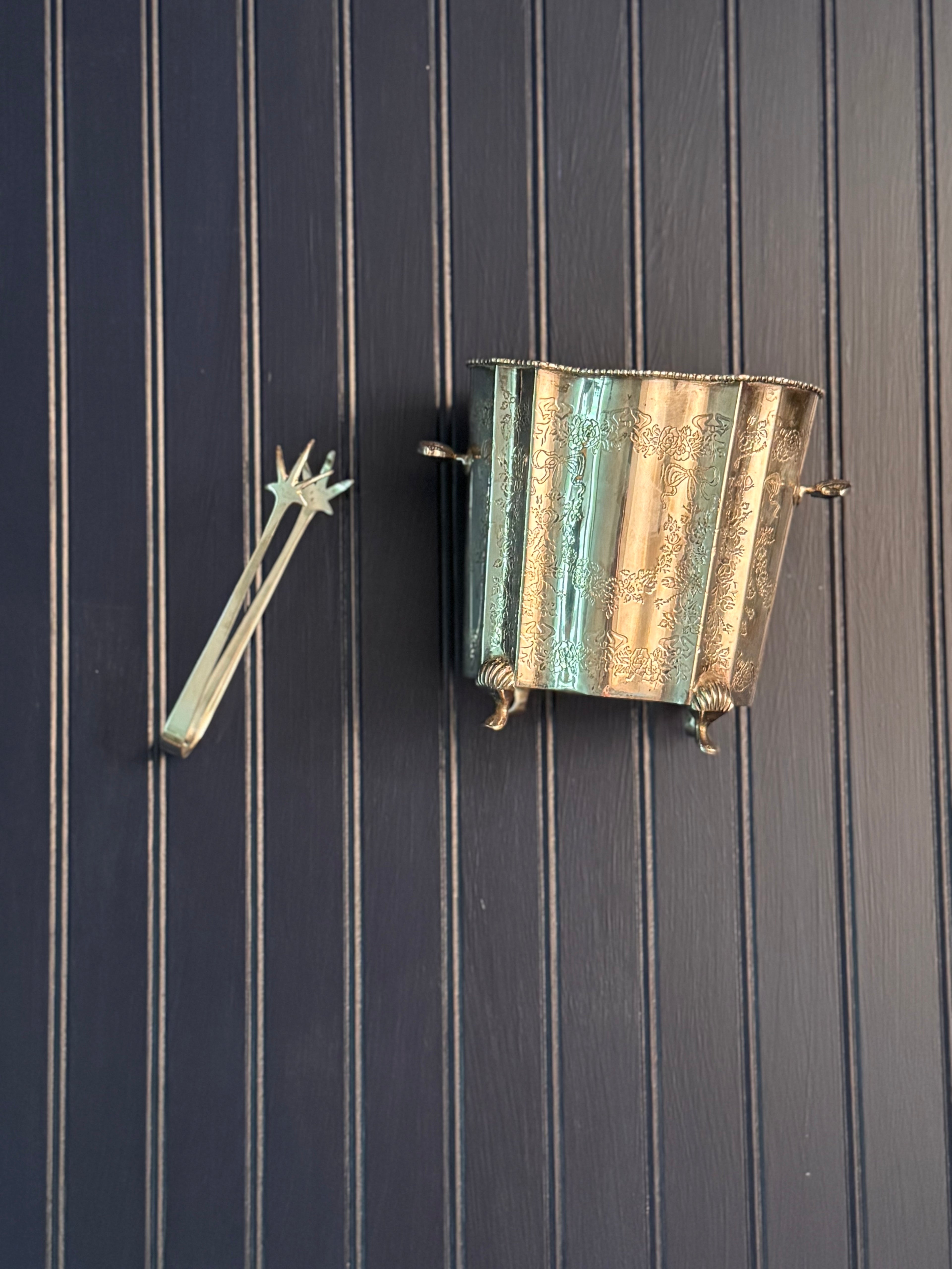 Vintage Silver-Plated Champagne Bucket with Matching Tongs | Garland & Bow Motif