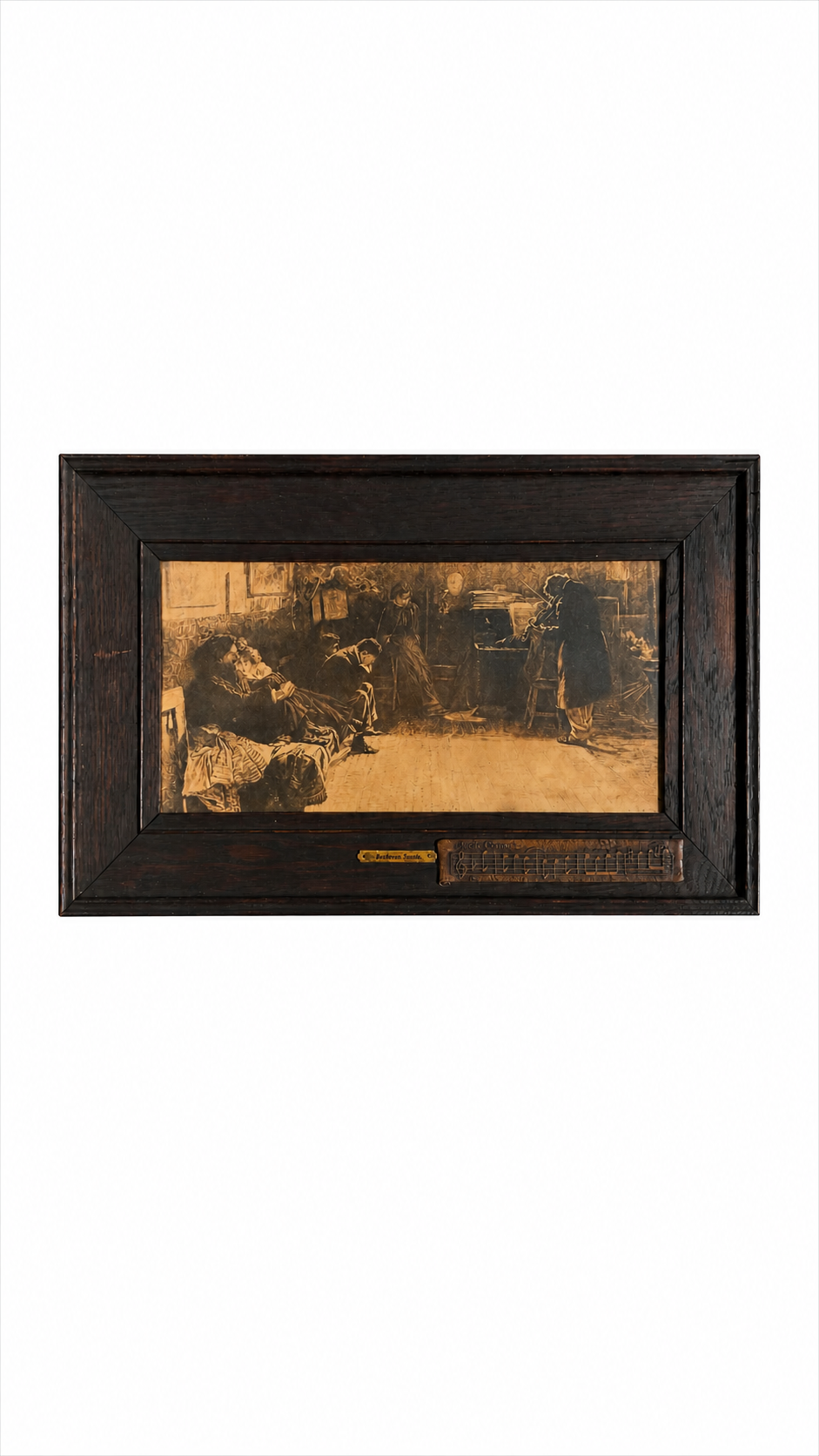 Antique “Beethoven’s Kreutzer Sonata” Print After Lionello Balestrieri with Musical Plaque in Ebonized Frame
