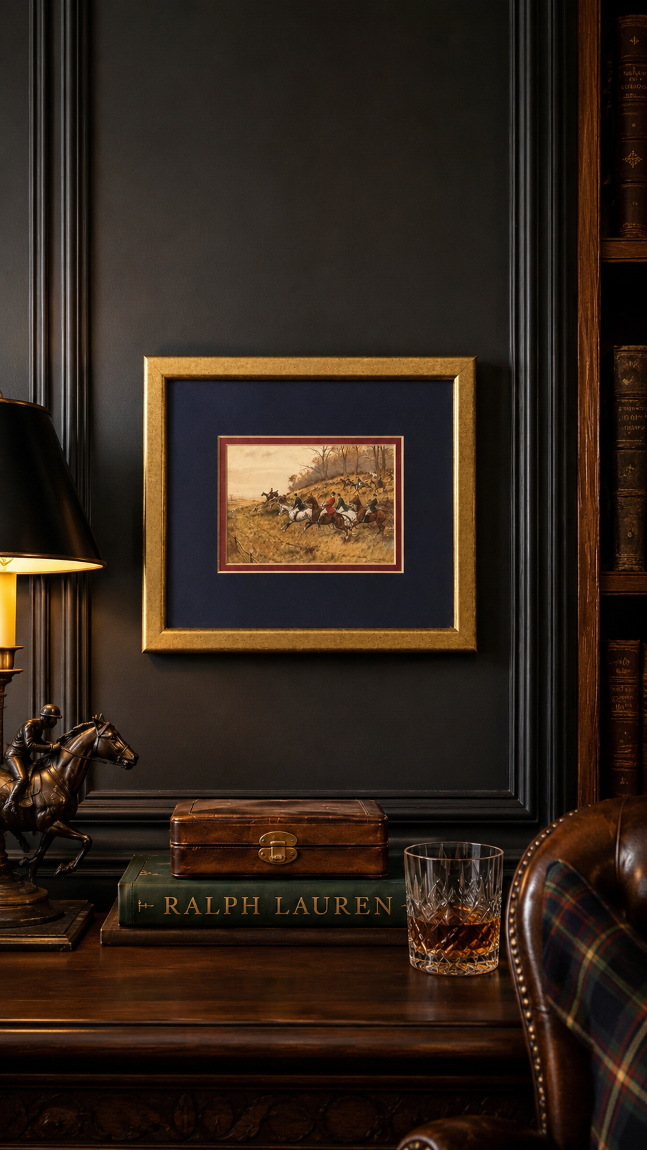 Vintage George Wright “Full Cry” Fox Hunting Equestrian Print | Framed Sporting Art