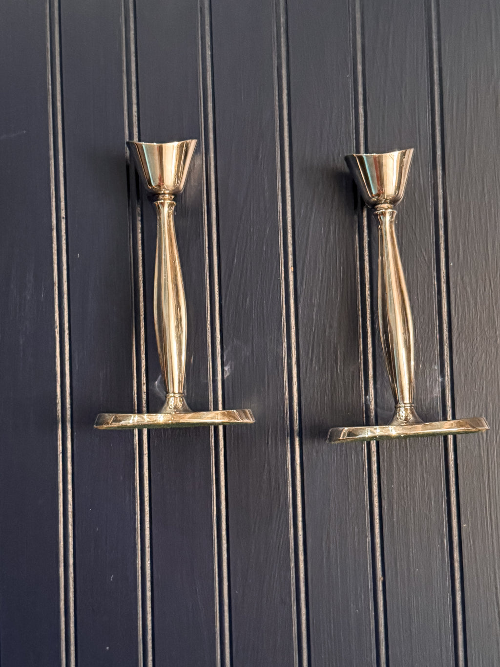 Pair of Vintage Danish Silver-Plated Taper Candlesticks | Christian Jensen Denmark | Mid-Century Modern