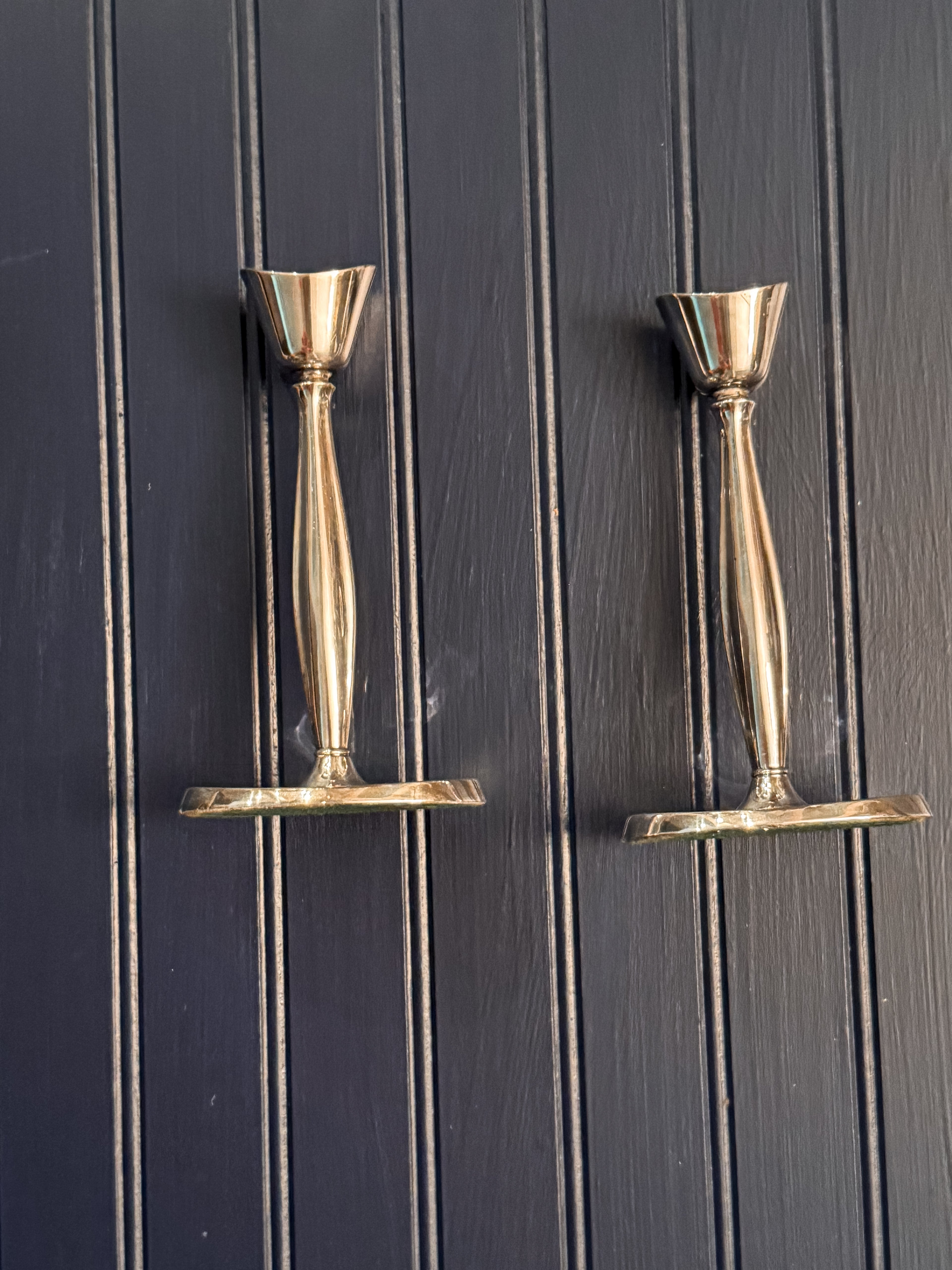 Pair of Vintage Danish Silver-Plated Taper Candlesticks | Christian Jensen Denmark | Mid-Century Modern