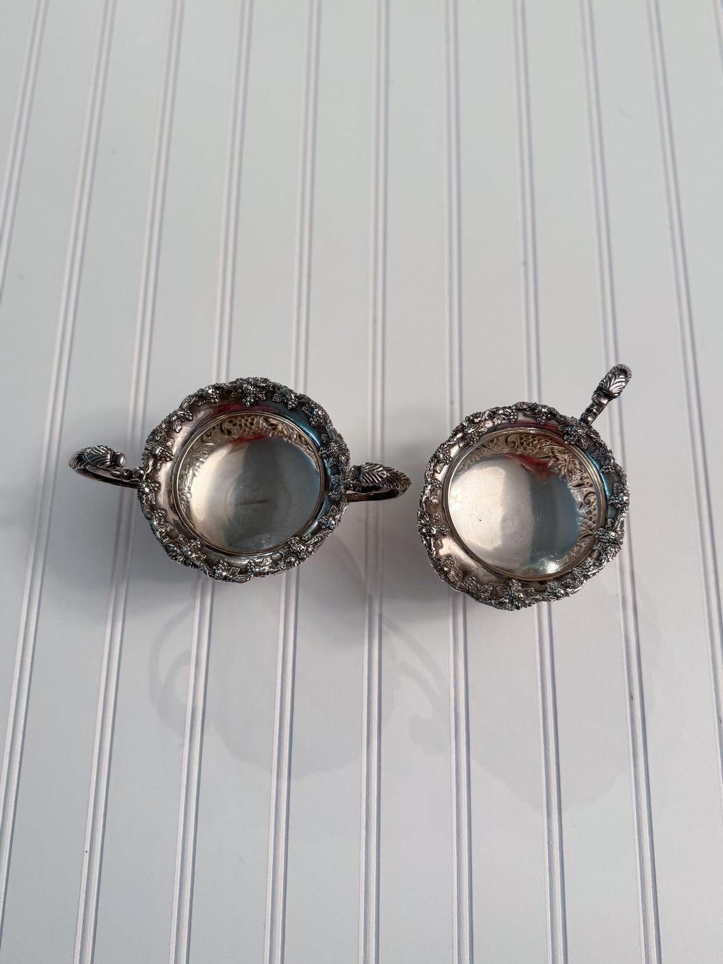 English Old Sheffield Reproduction Silverplate Creamer & Sugar Bowl with Dragon Handles