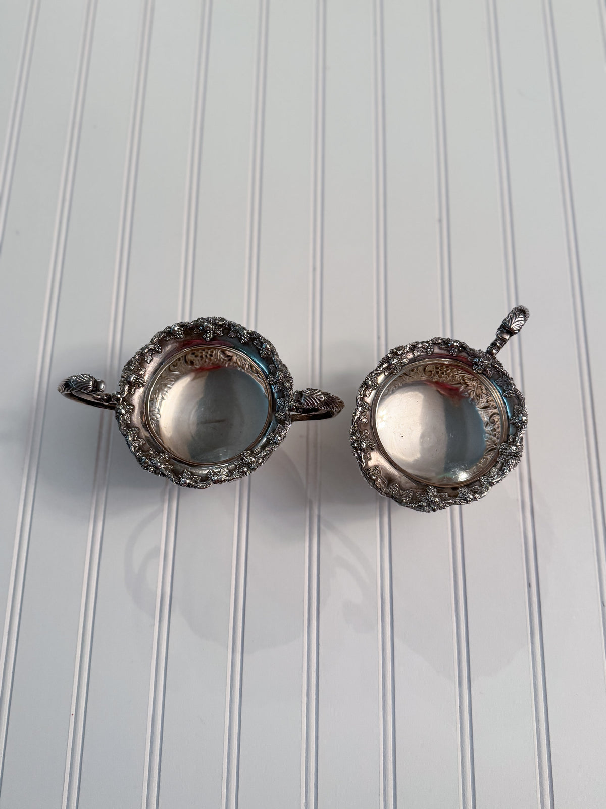 English Old Sheffield Reproduction Silverplate Creamer & Sugar Bowl with Dragon Handles