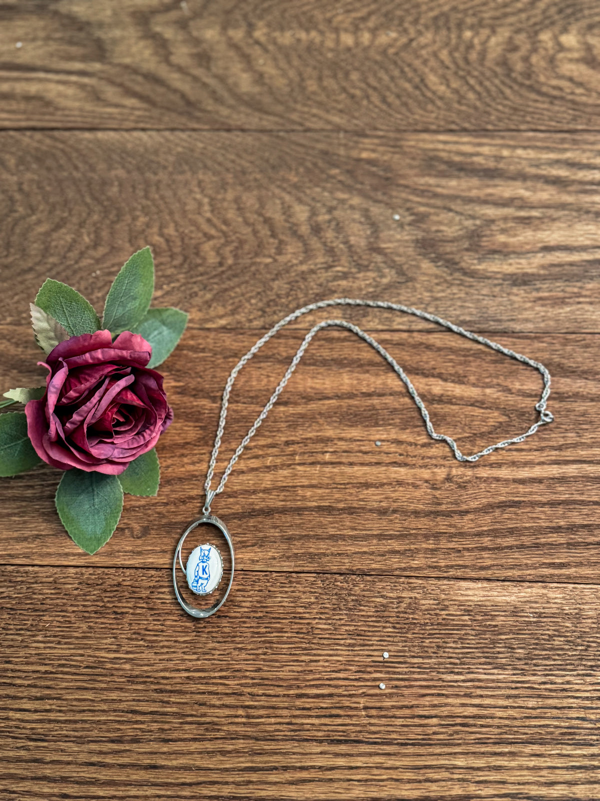 Vintage Kentucky Wildcats Mascot Silver-Tone Pendant Necklace | Handmade 1970s–1980s