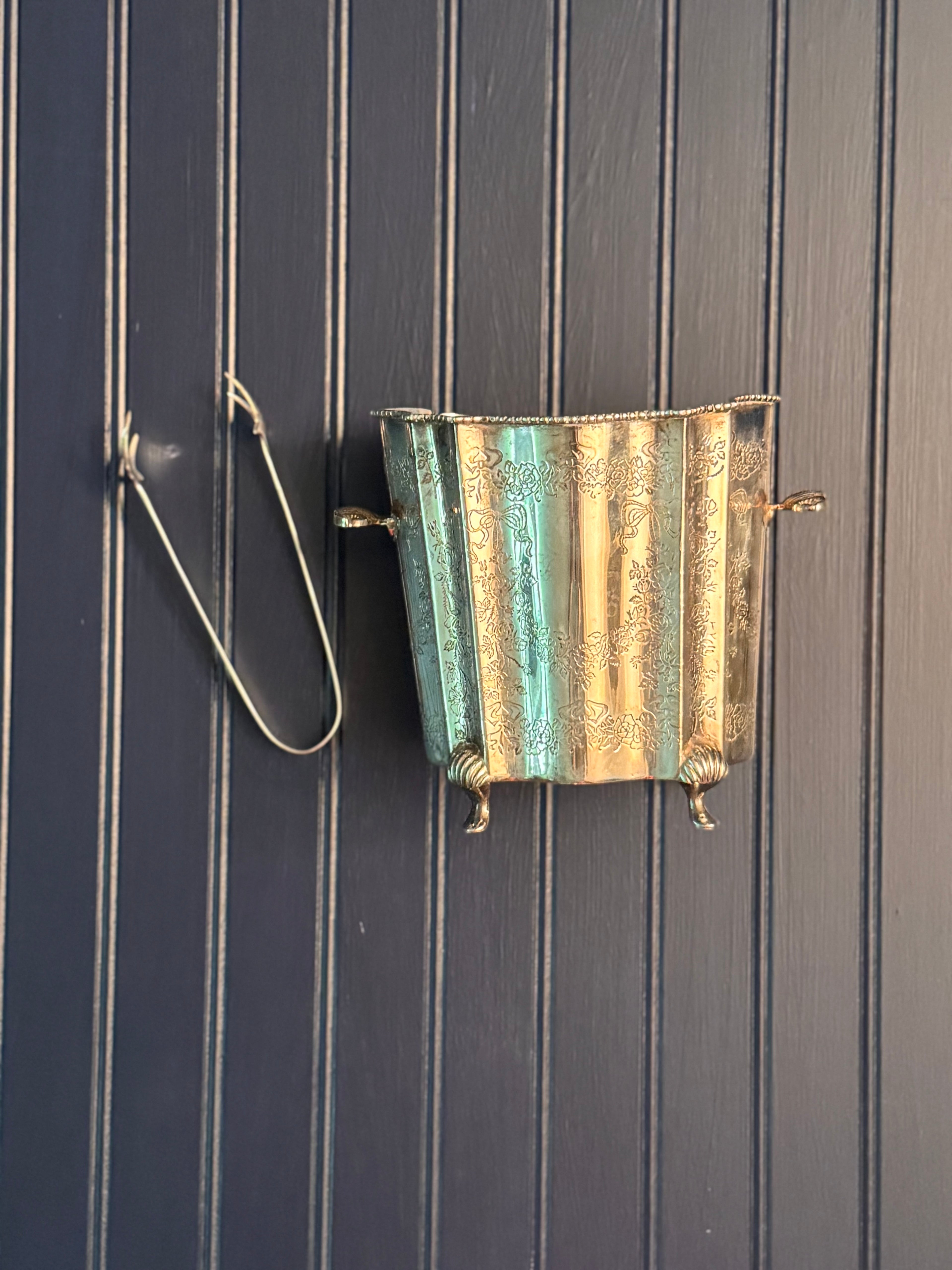 Vintage Silver-Plated Champagne Bucket with Matching Tongs | Garland & Bow Motif