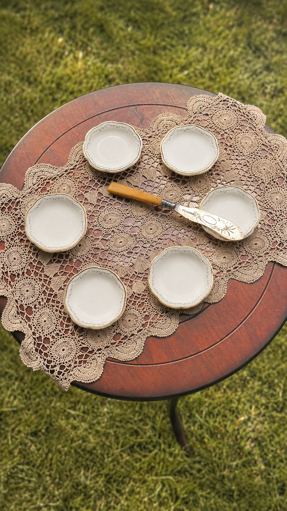 Antique English Gold Trim Butter Pats by A.J. Wilkinson | Set of 6